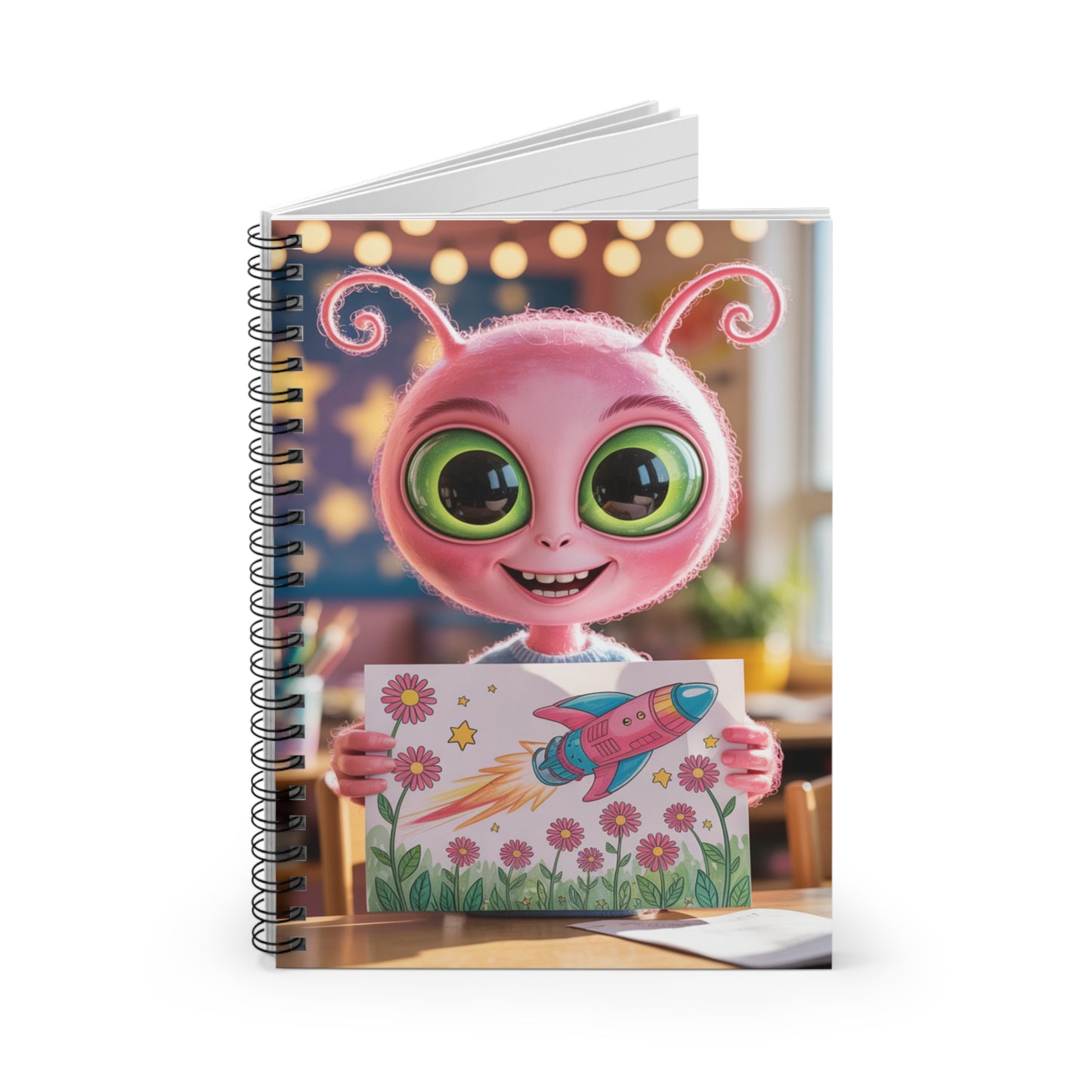 Pink Classroom Alien - Lined Spiral Notebook
