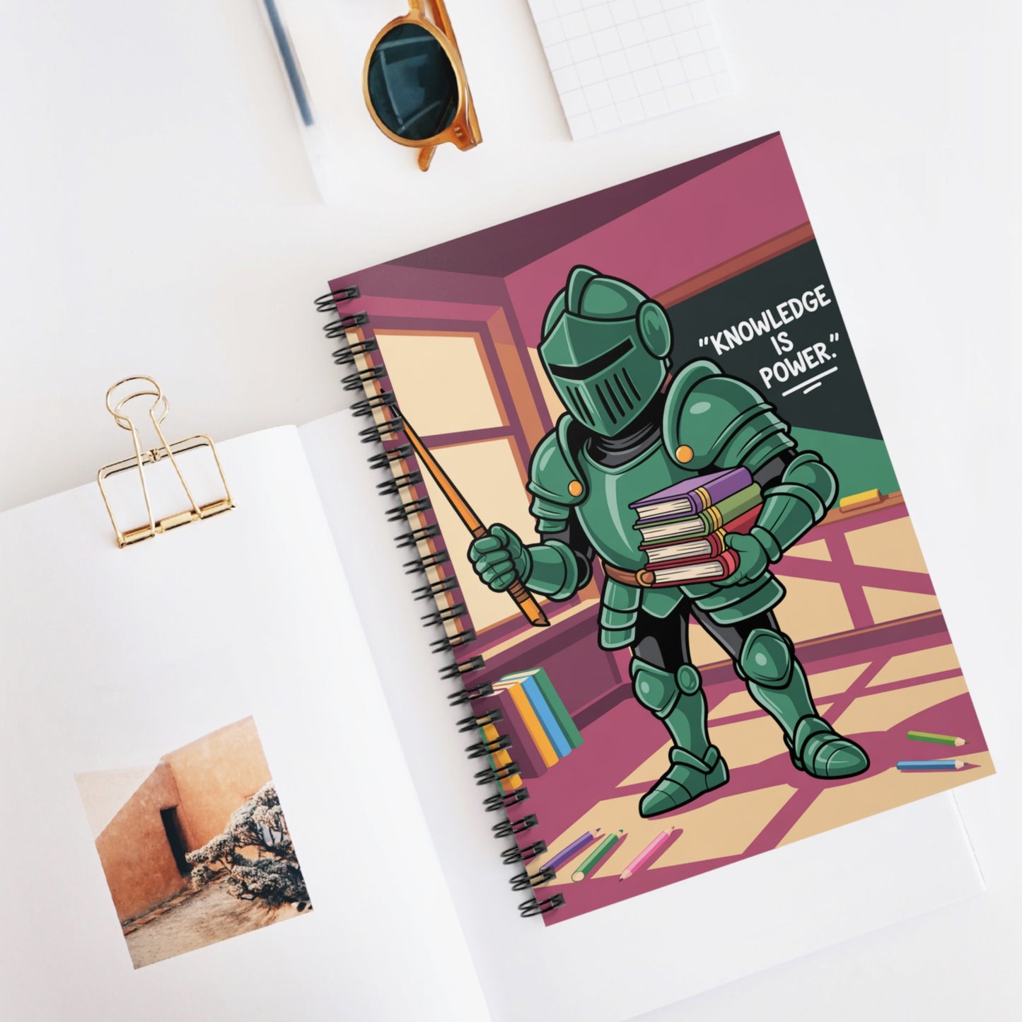 Cartoon Green Knight - Lined Spiral Notebook