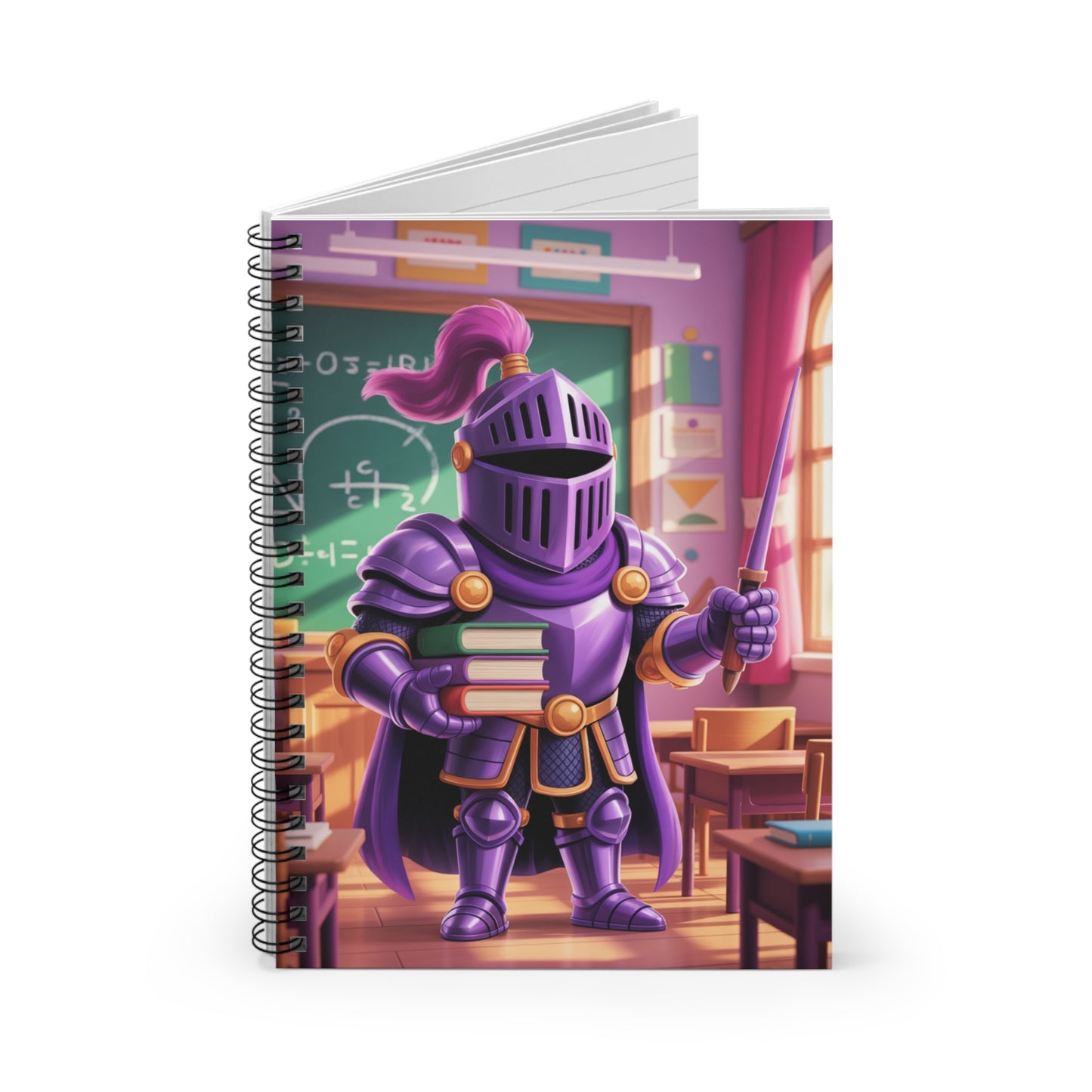 Cartoon Purple Knight - Lined Spiral Notebook