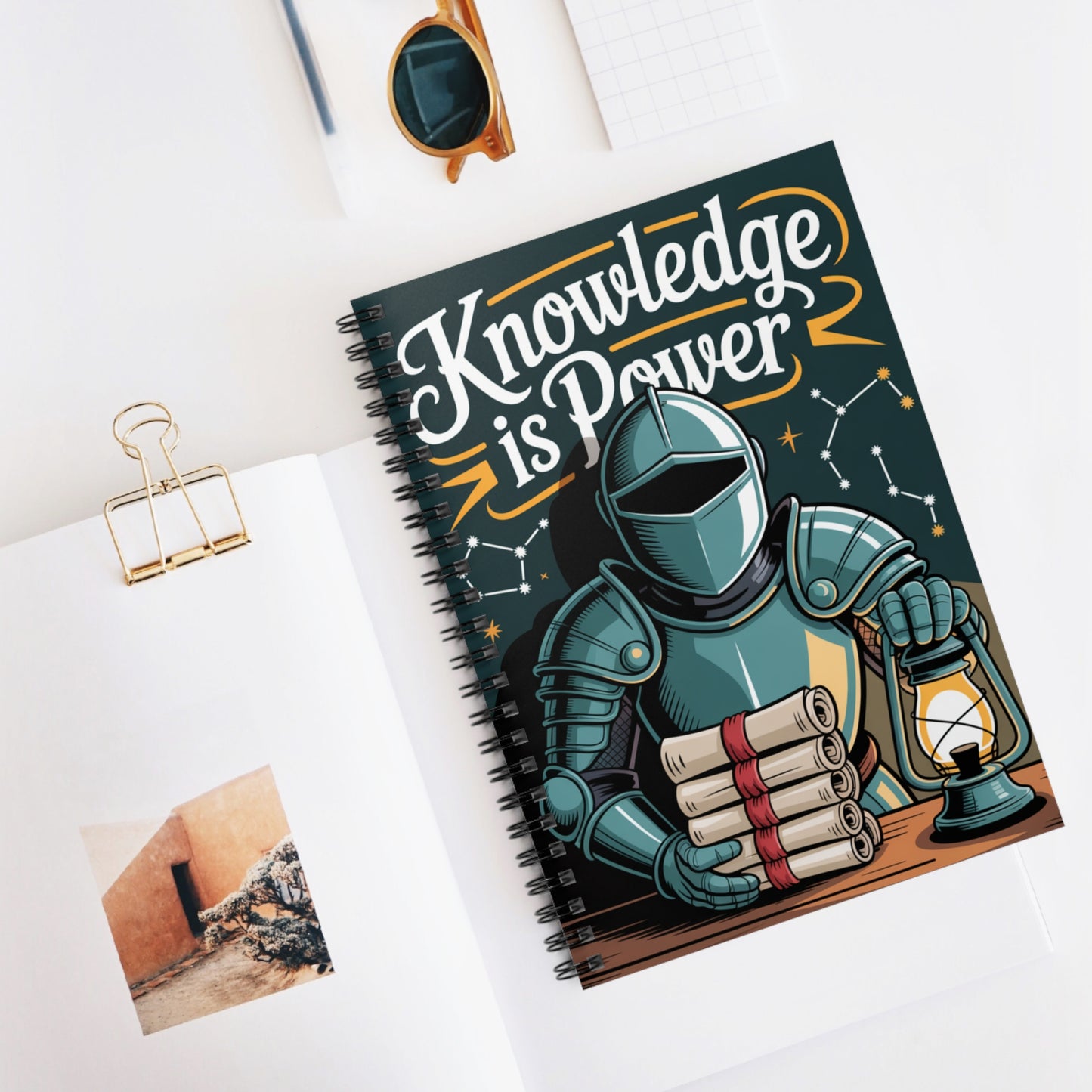 Cartoon Blue Knight - Lined Spiral Notebook