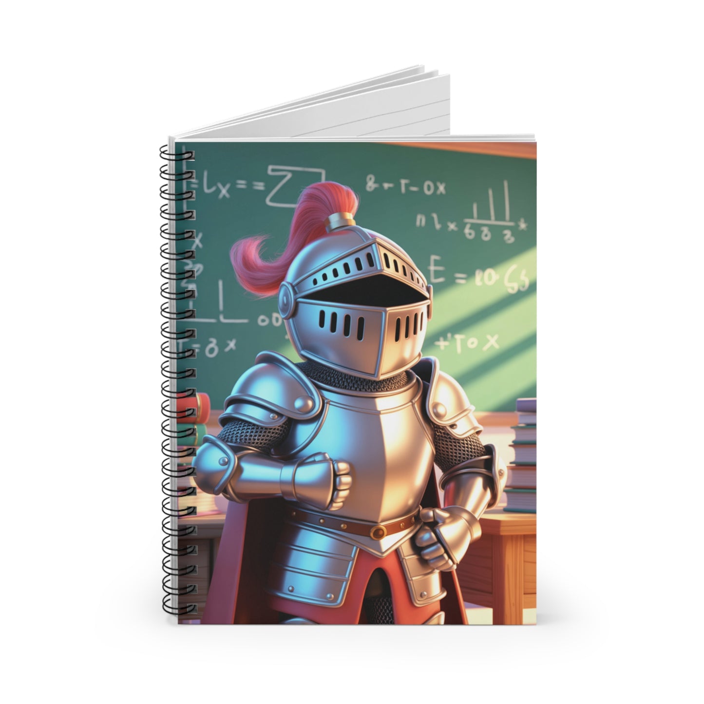Cartoon Silver Knight - Lined Spiral Notebook