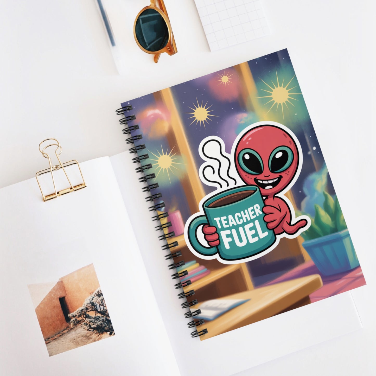 Pink "Teachers Fuel" Alien - Lined Spiral Notebook