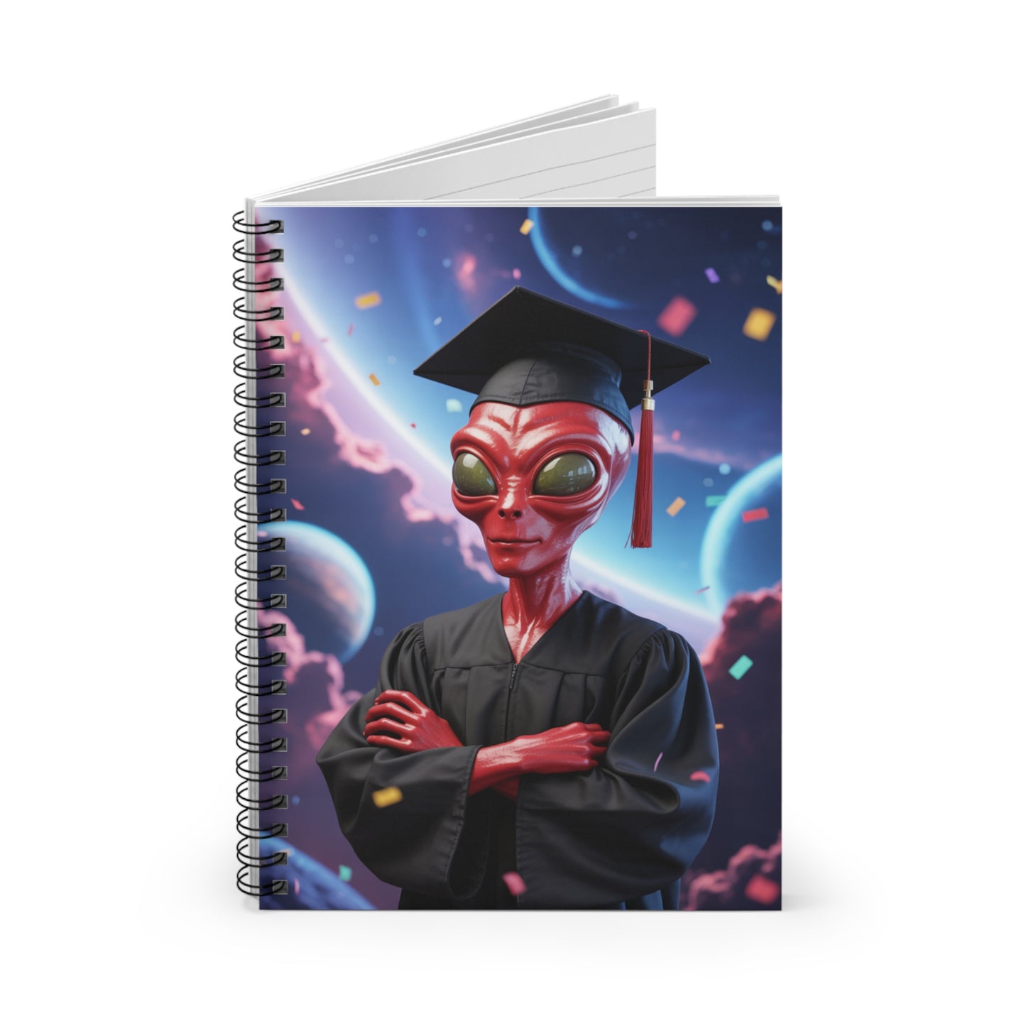 Red Graduation Alien - Lined Spiral Notebook