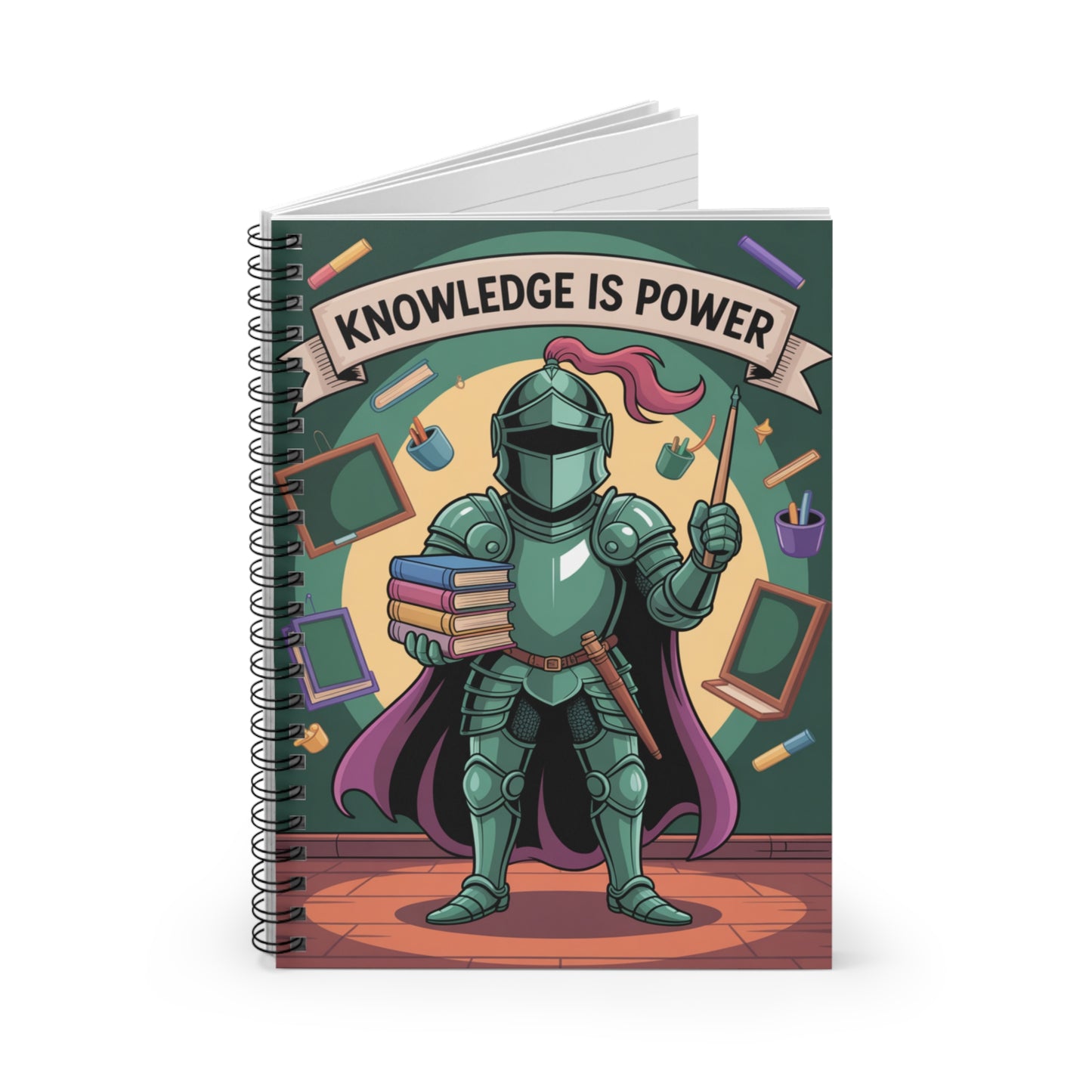 Cartoon Green Knight - Lined Spiral Notebook
