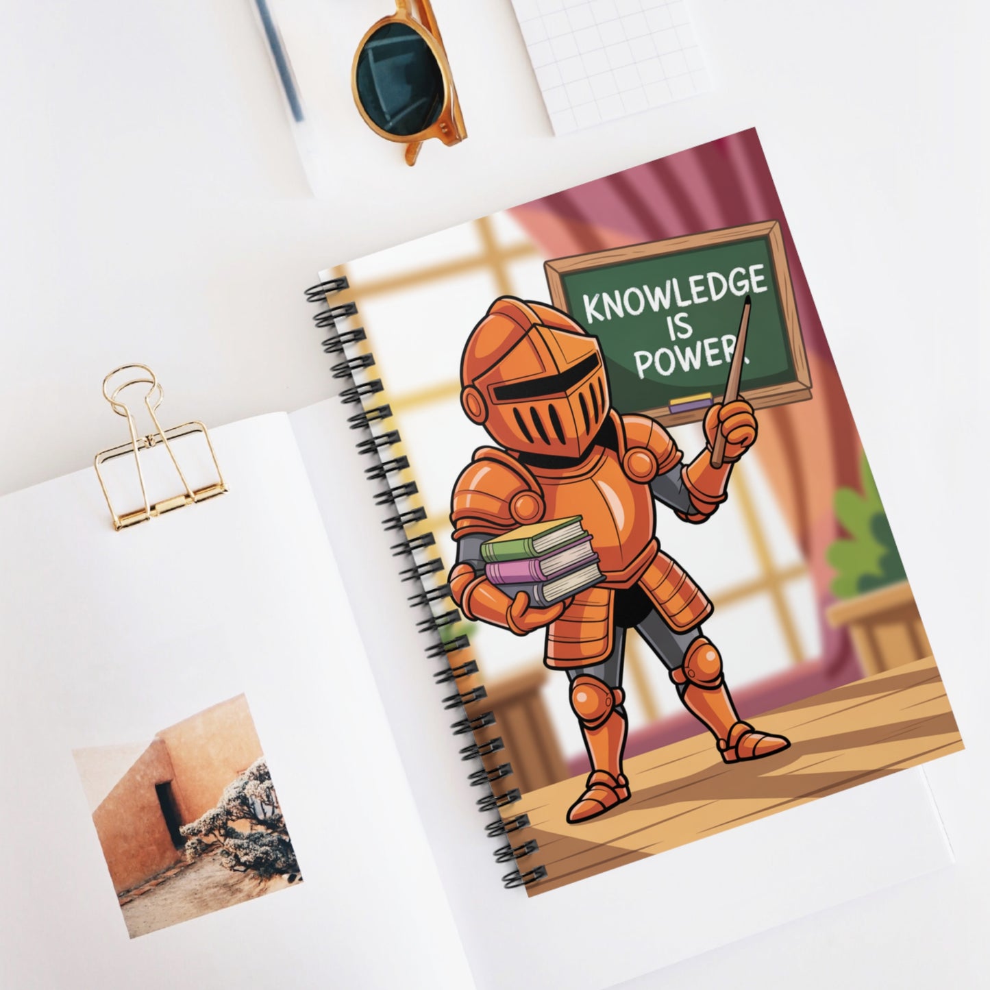 Cartoon Orange Knight - Lined Spiral Notebook