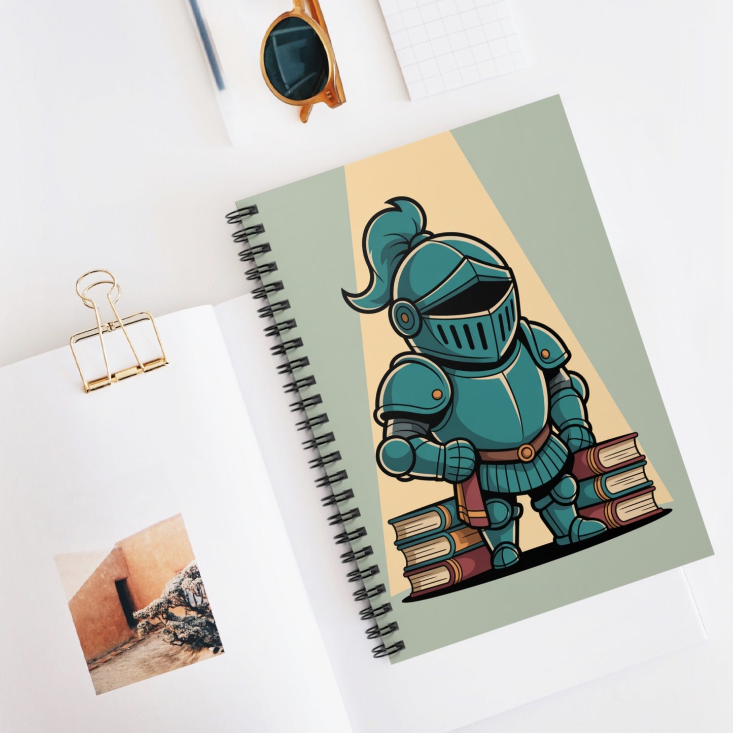 Cartoon Blue Knight - Lined Spiral Notebook