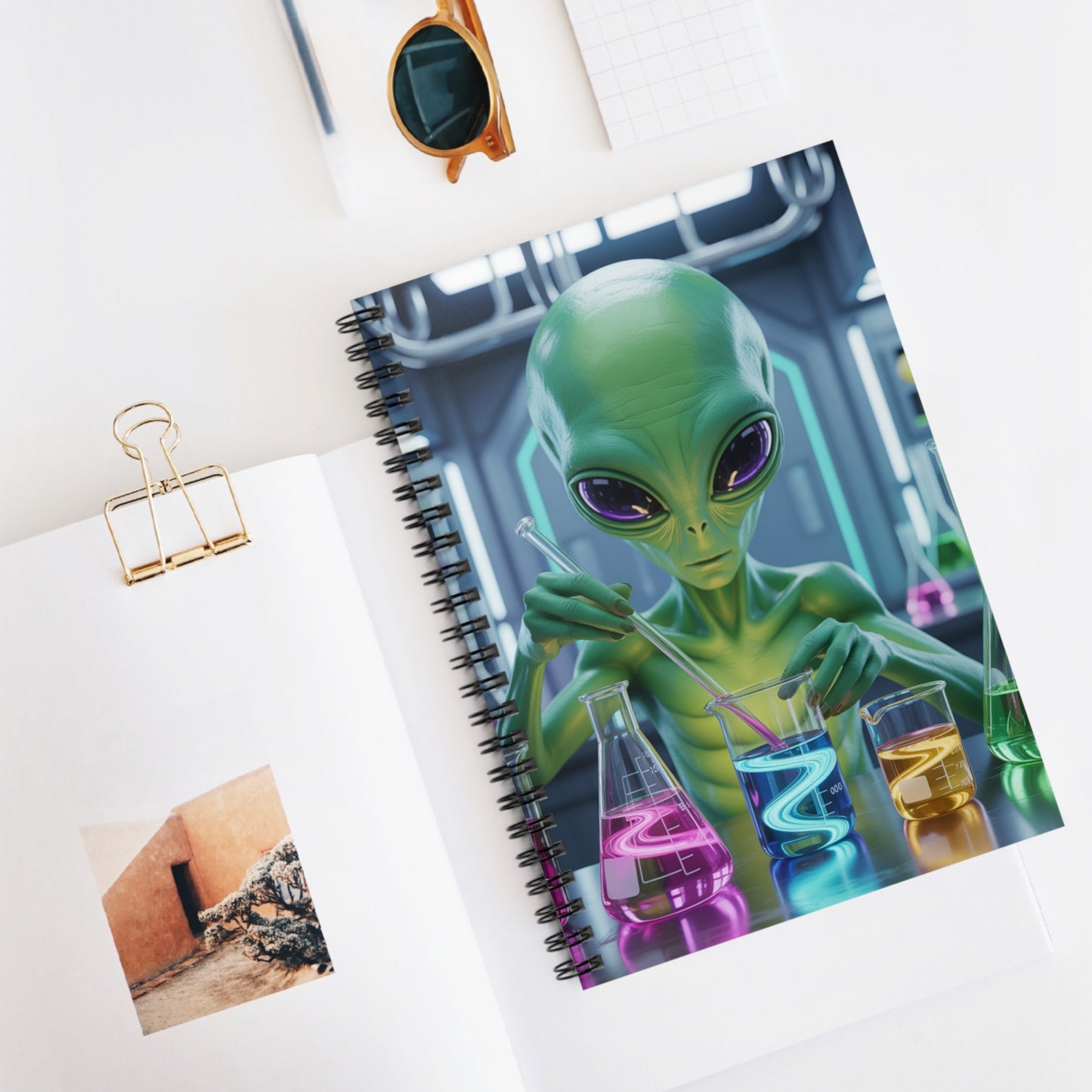 Green Science Alien - Lined Spiral Notebook