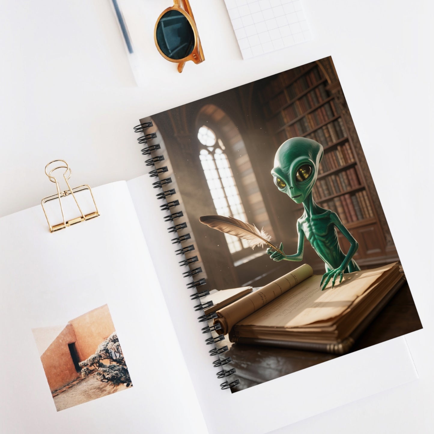 Green Alien - Lined Spiral Notebook