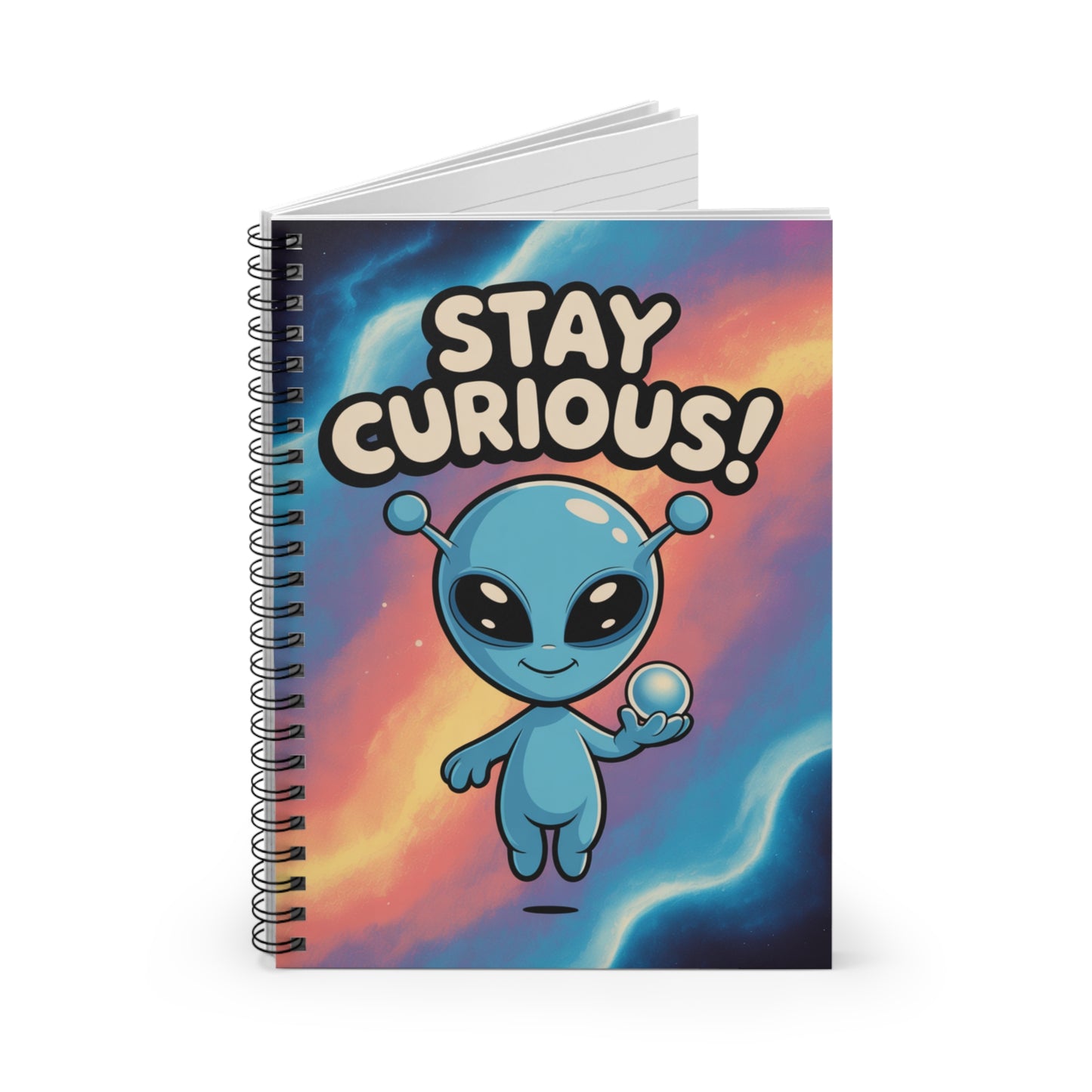 Blue "Stay Curious" Alien - Lined Spiral Notebook