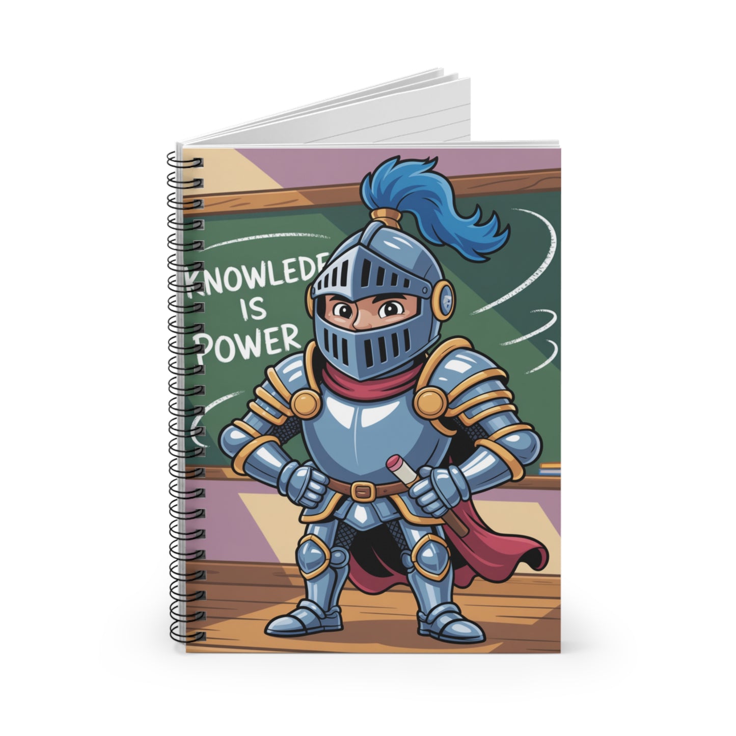Cartoon Blue Knight - Lined Spiral Notebook