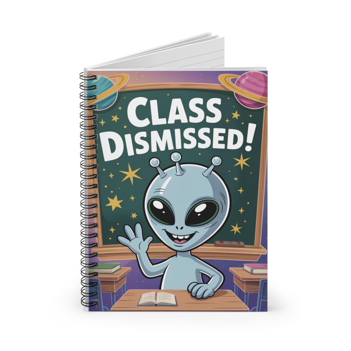 Grey "Class Dismissed!" Alien - Lined Spiral Notebook