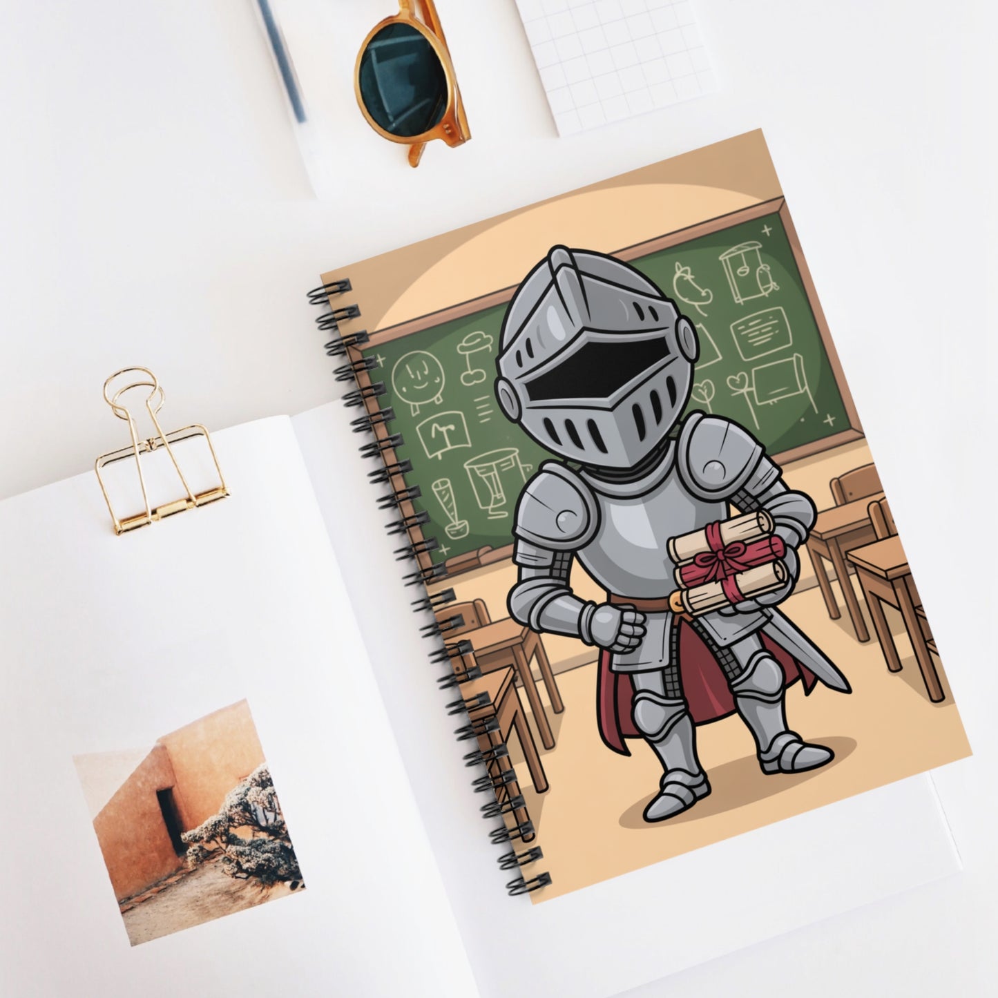 Cartoon Grey Knight - Lined Spiral Notebook