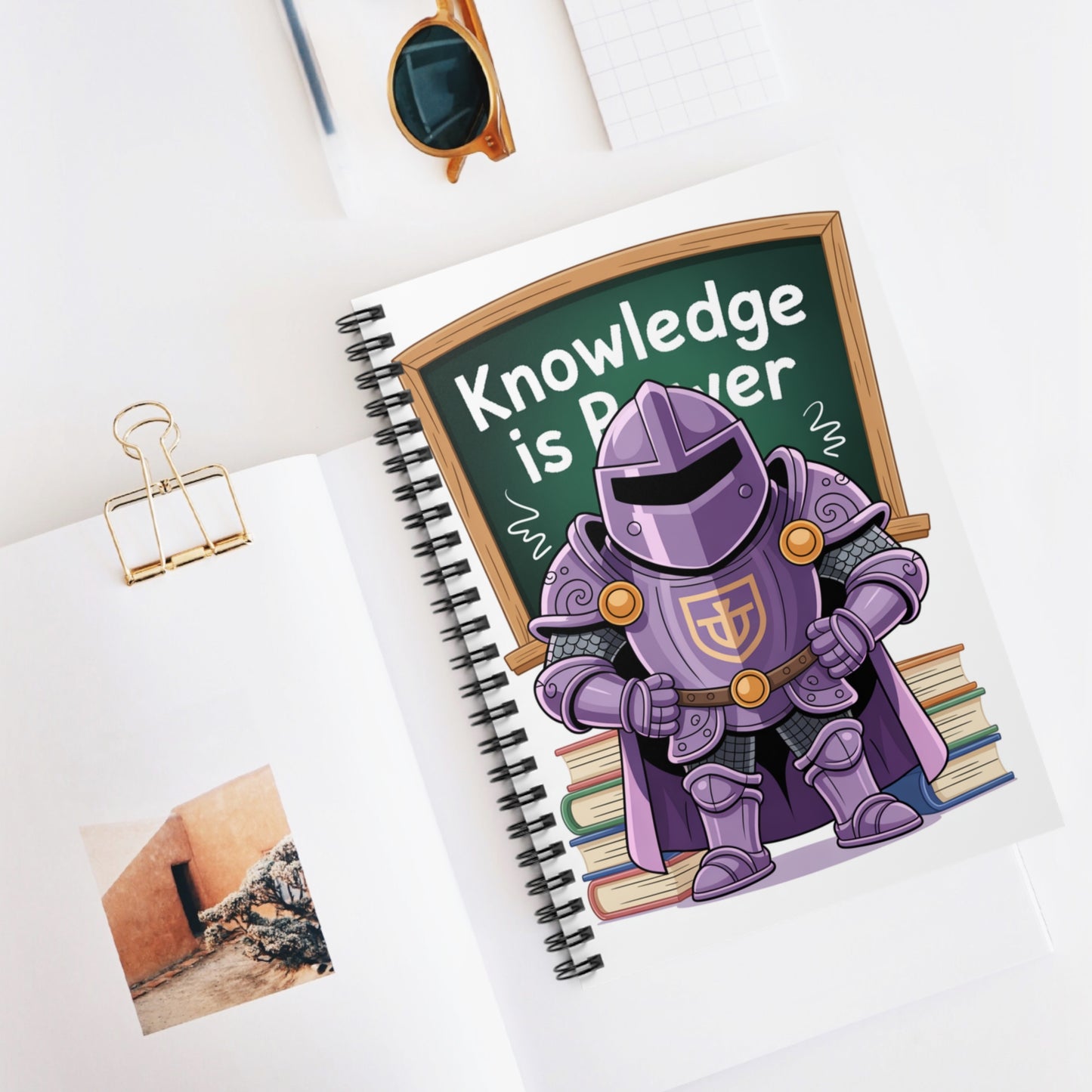 Cartoon Purple Knight - Lined Spiral Notebook