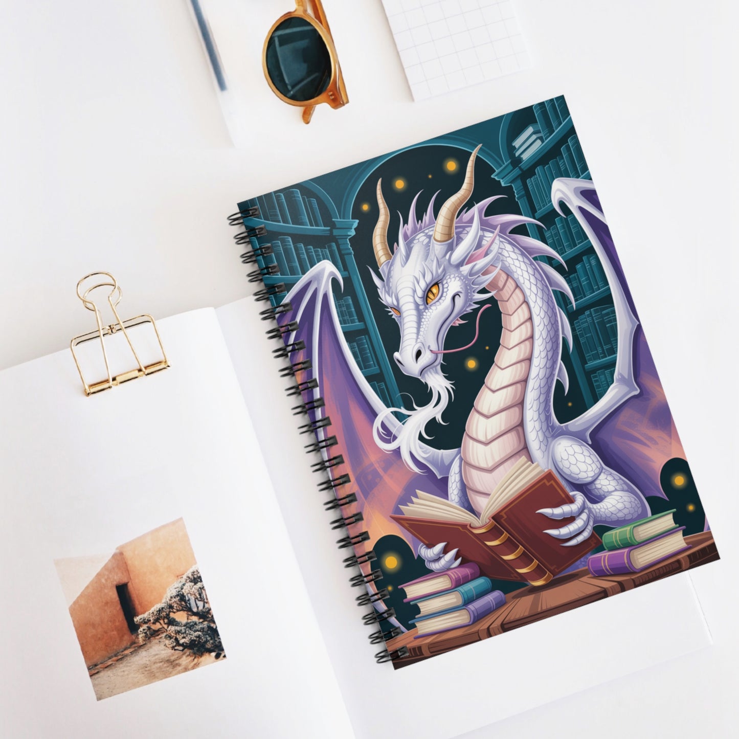 White Dragon - Lined Spiral Notebook