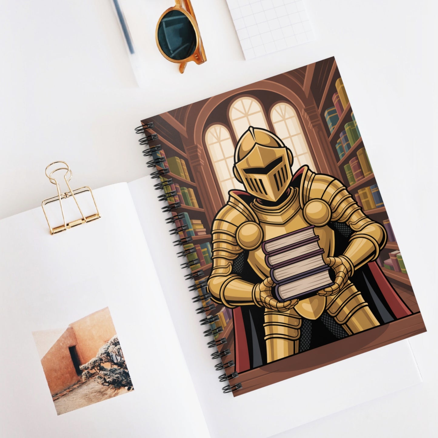 Cartoon Gold Knight - Lined Spiral Notebook