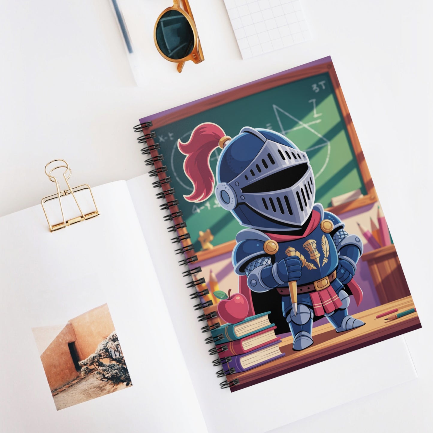Cartoon Blue Knight - Lined Spiral Notebook