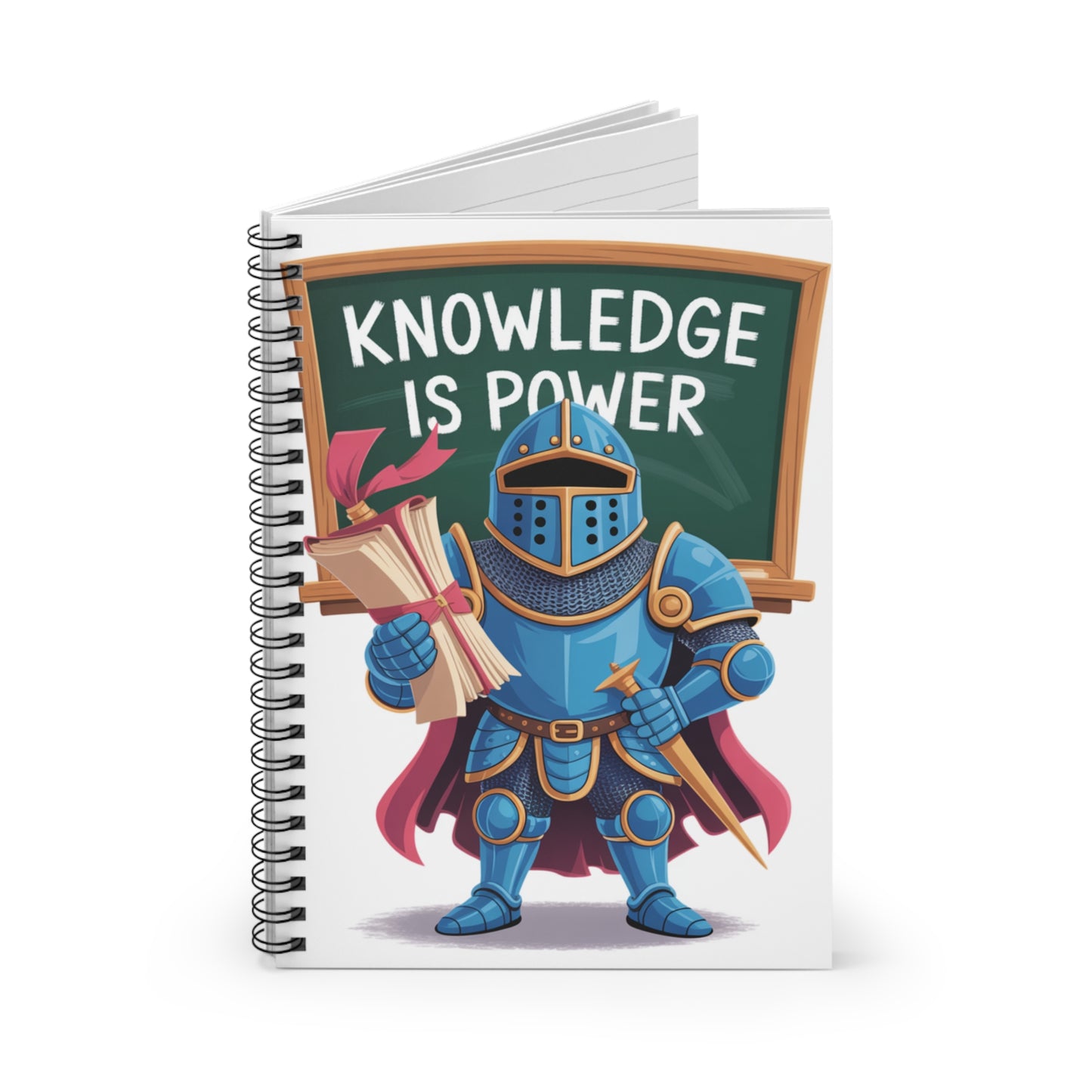 Cartoon Blue Knight - Lined Spiral Notebook