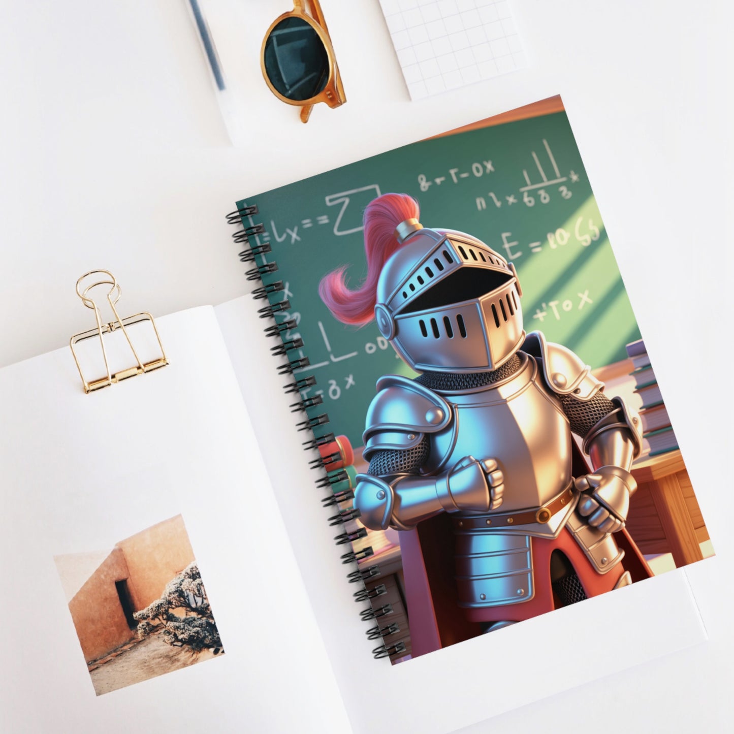 Cartoon Silver Knight - Lined Spiral Notebook