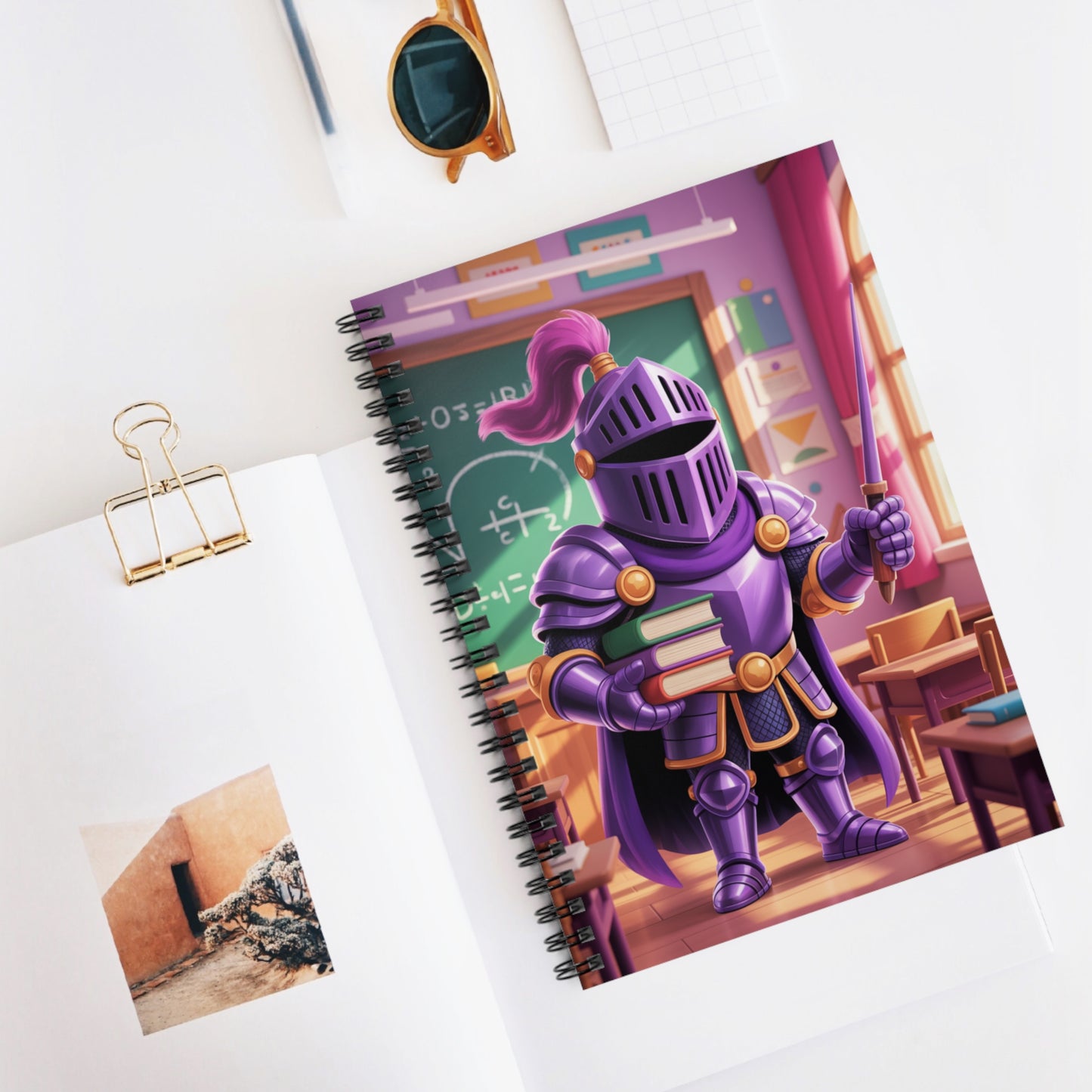 Cartoon Purple Knight - Lined Spiral Notebook