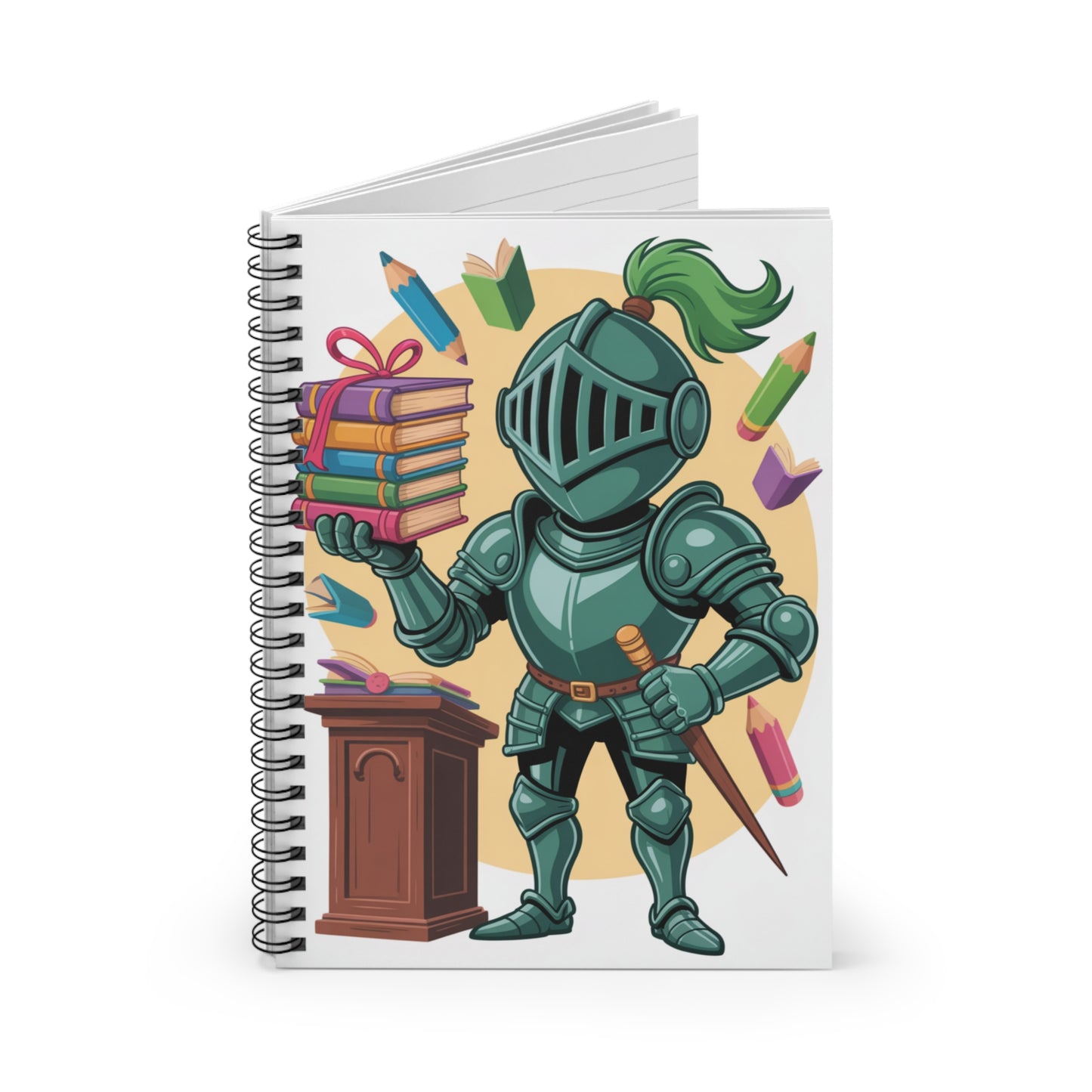 Cartoon Green Knight - Lined Spiral Notebook