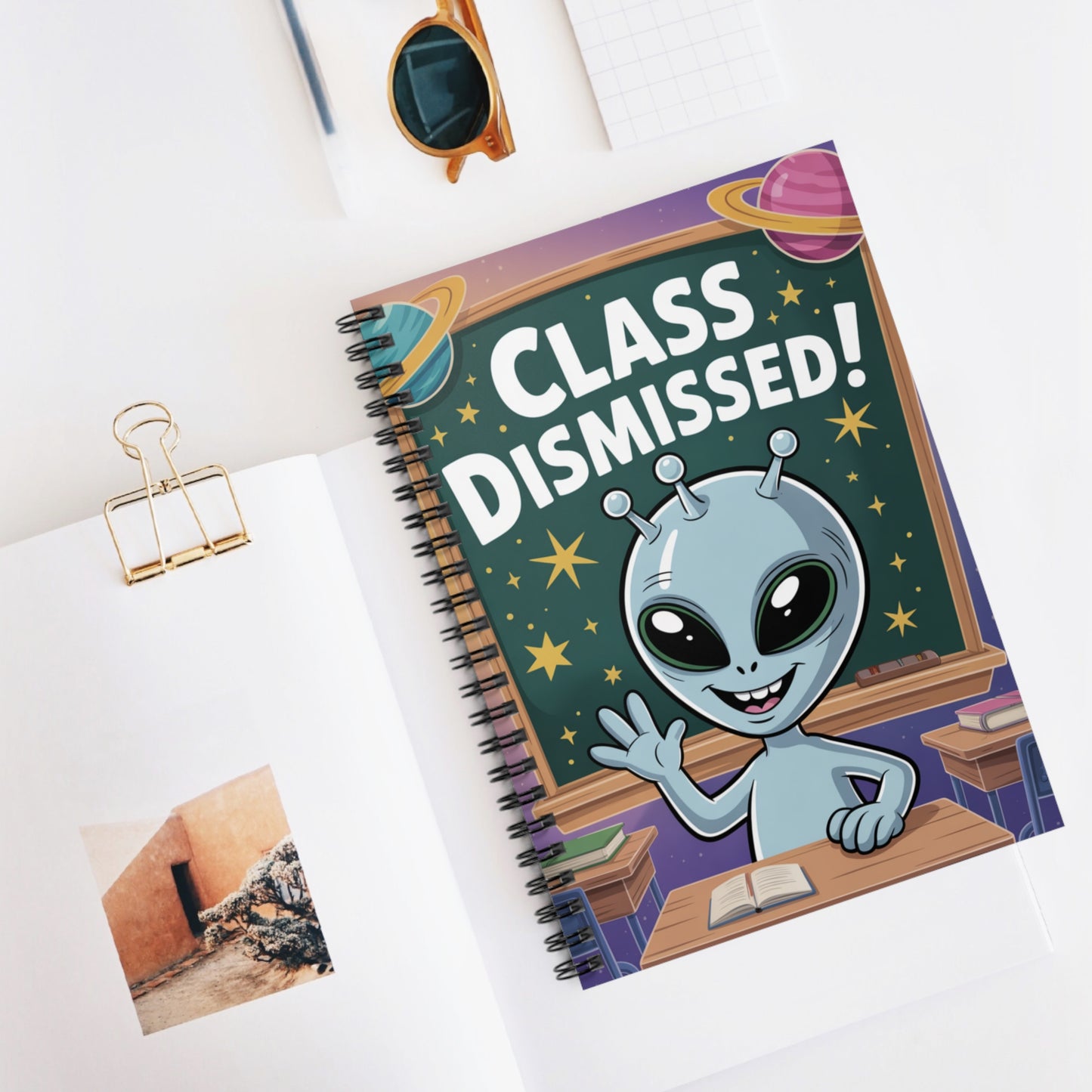 Grey "Class Dismissed!" Alien - Lined Spiral Notebook