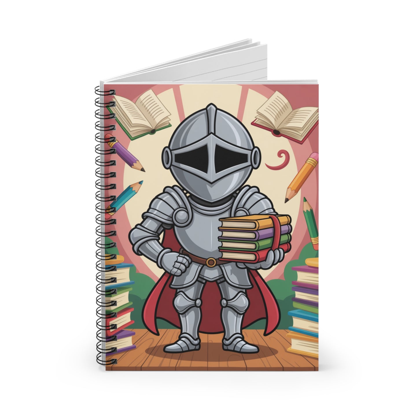 Cartoon Grey Knight - Lined Spiral Notebook