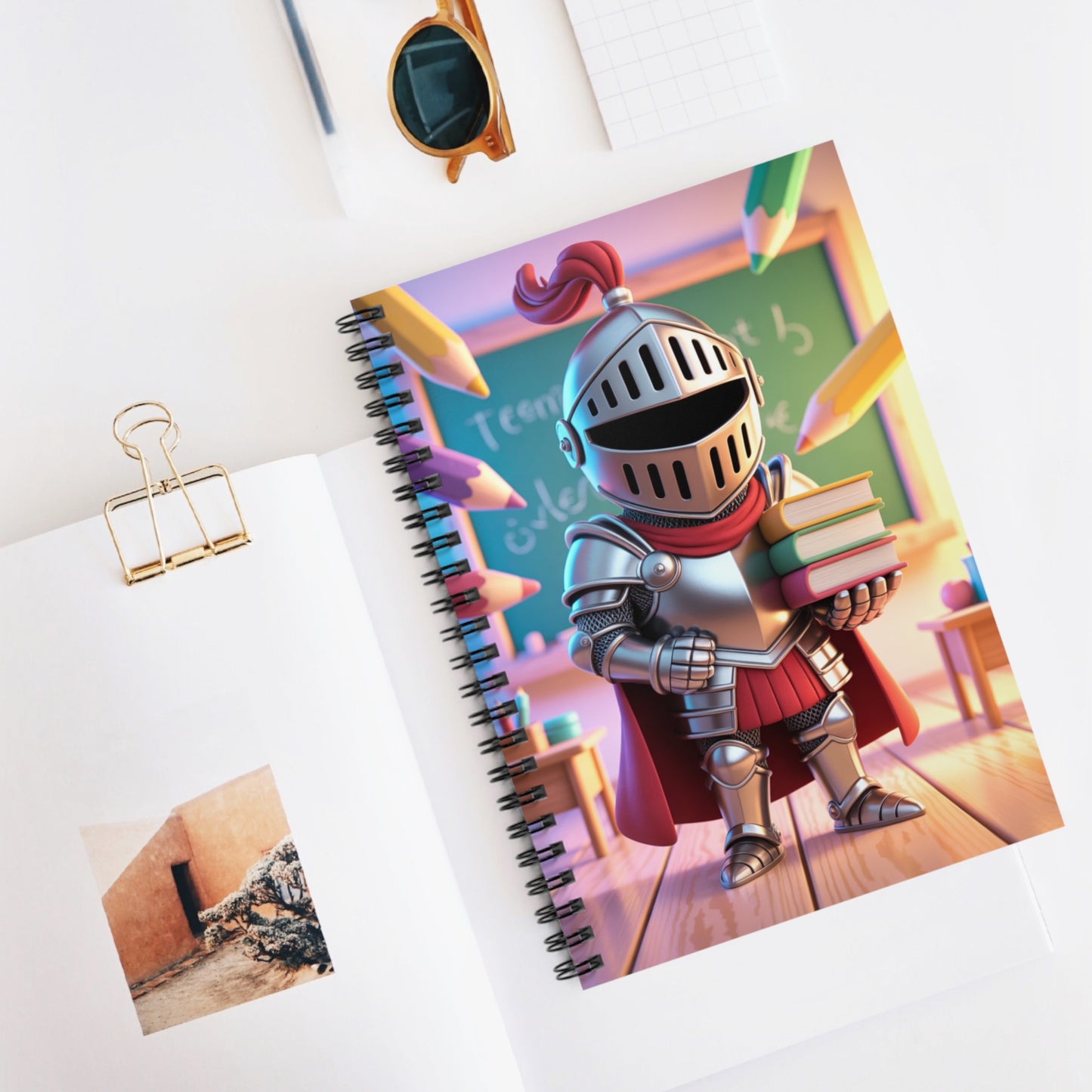 Cartoon Silver Knight - Lined Spiral Notebook