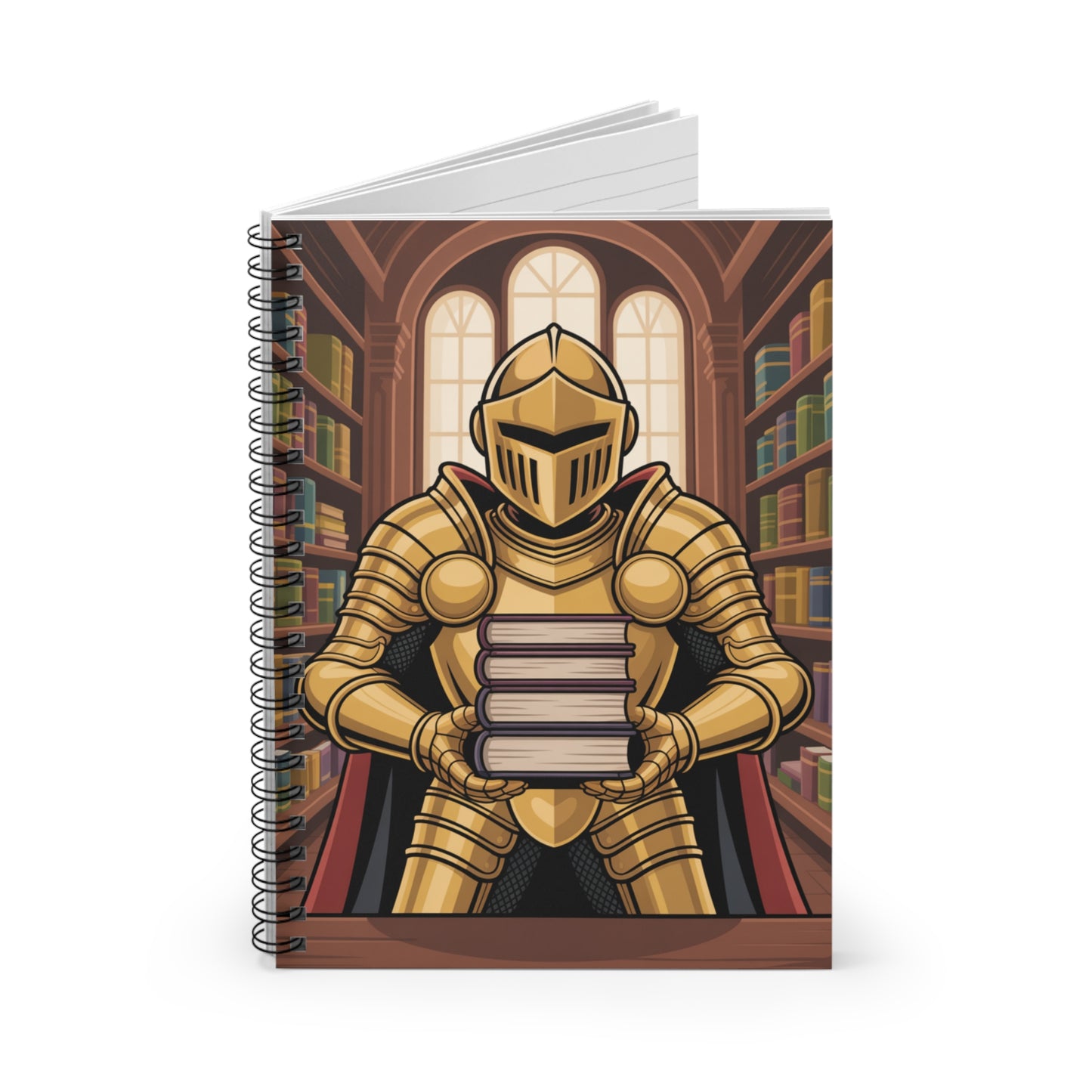 Cartoon Gold Knight - Lined Spiral Notebook