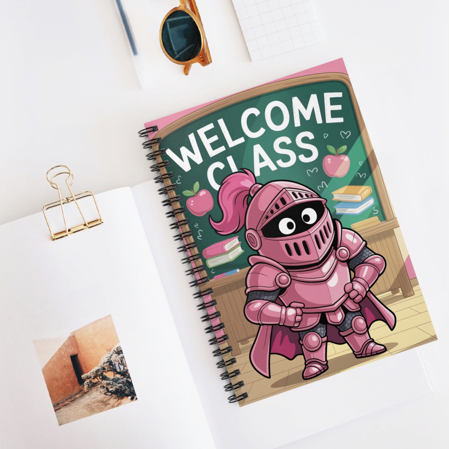Cartoon Pink Knight - Lined Spiral Notebook