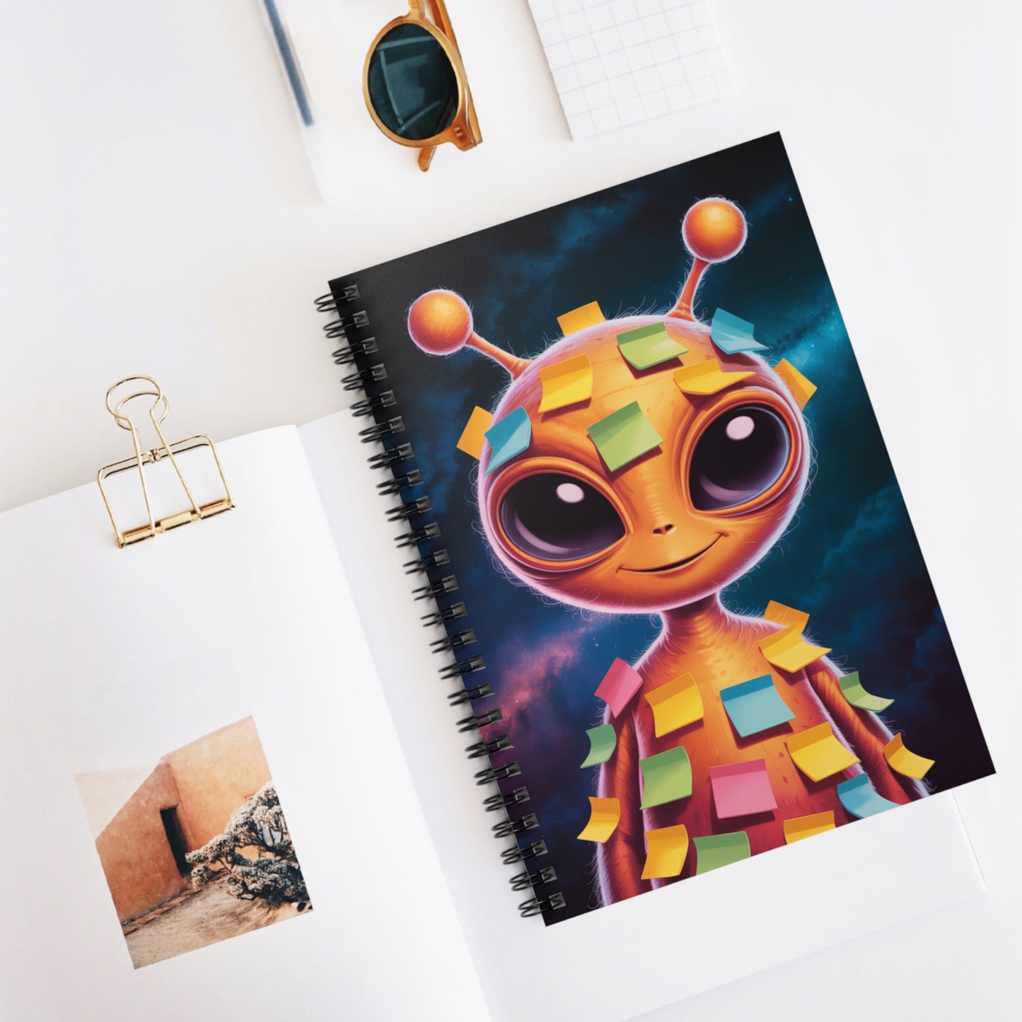 Orange Sticky note Alien - Lined Spiral Notebook