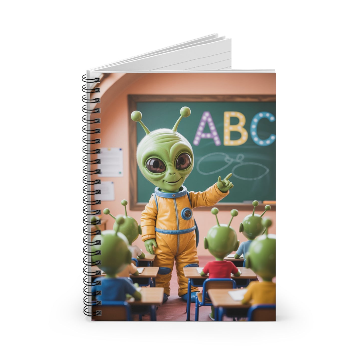 Green Teacher Alien - Lined Spiral Notebook