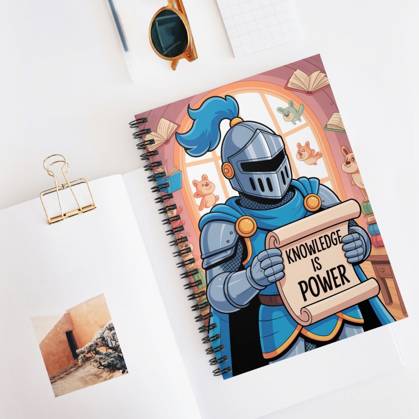 Cartoon Blue Knight - Lined Spiral Notebook
