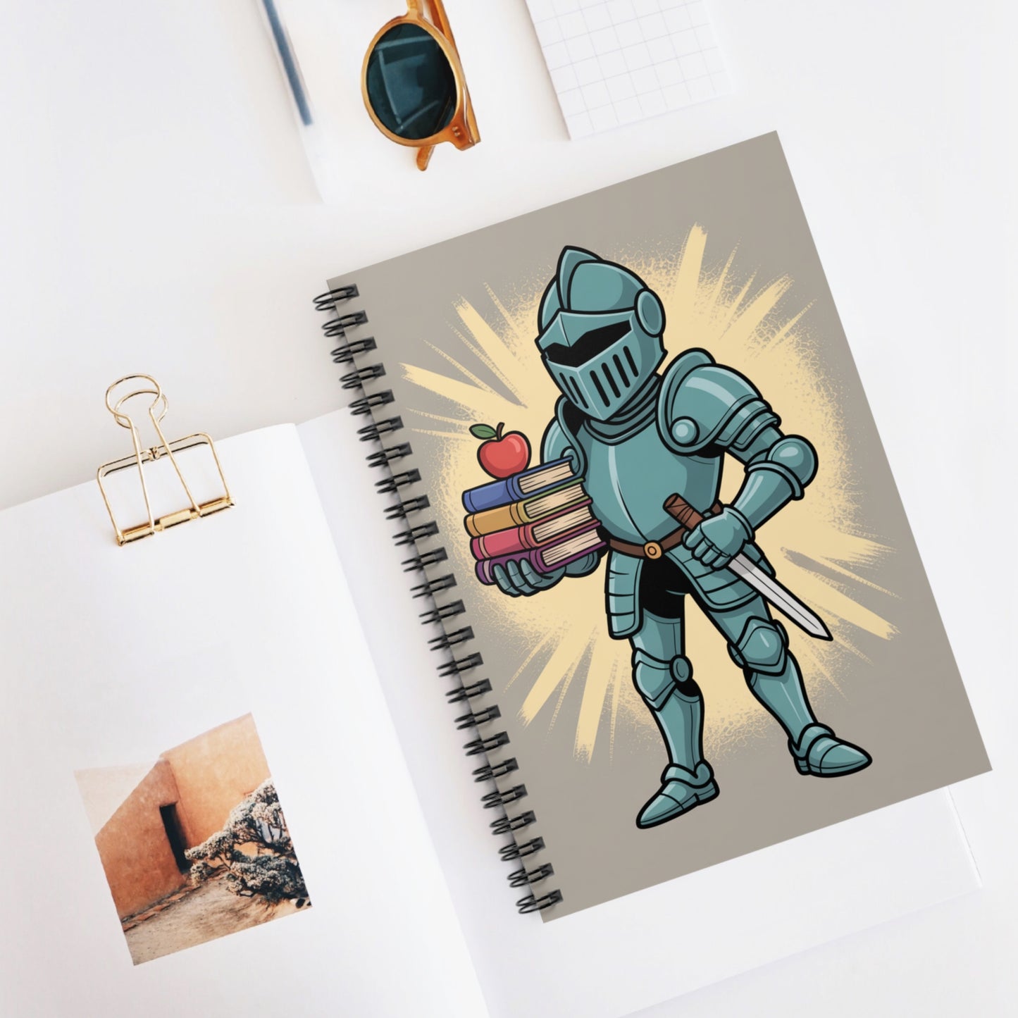 Cartoon Blue Knight - Lined Spiral Notebook