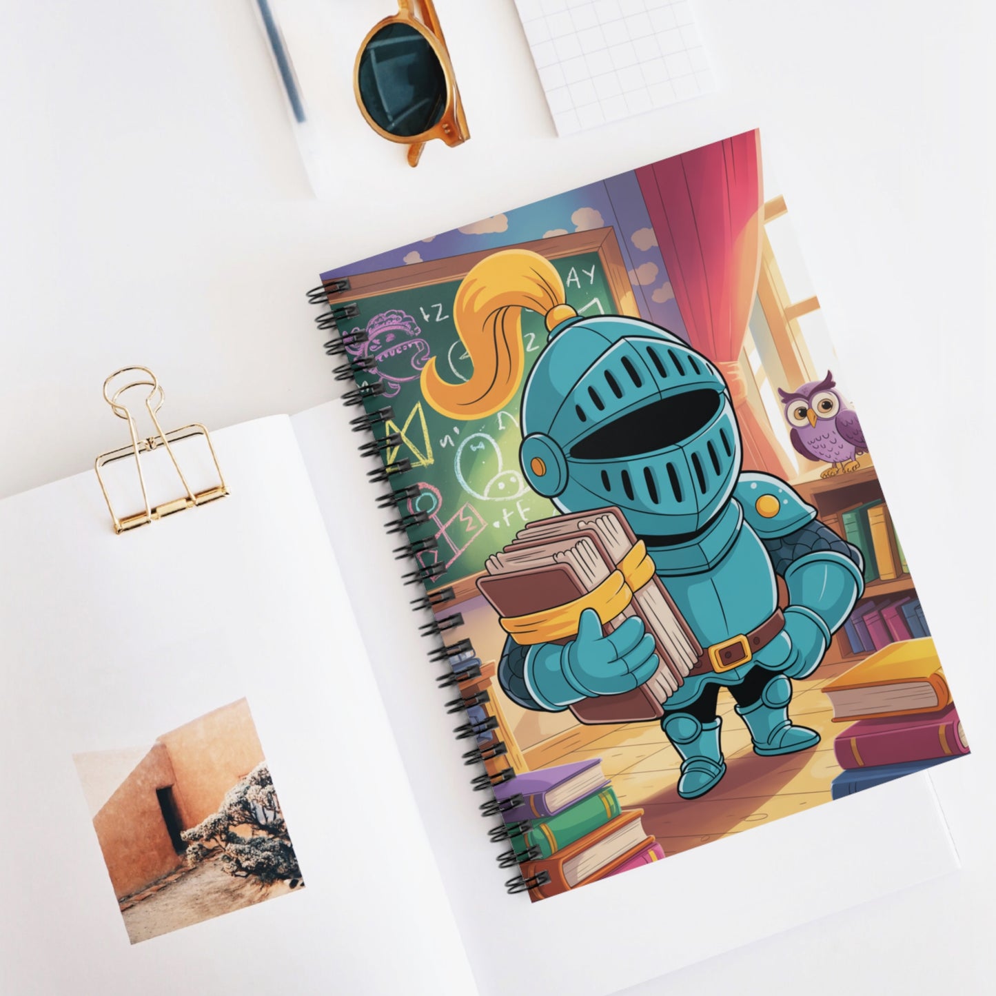 Cartoon Blue Knight - Lined Spiral Notebook