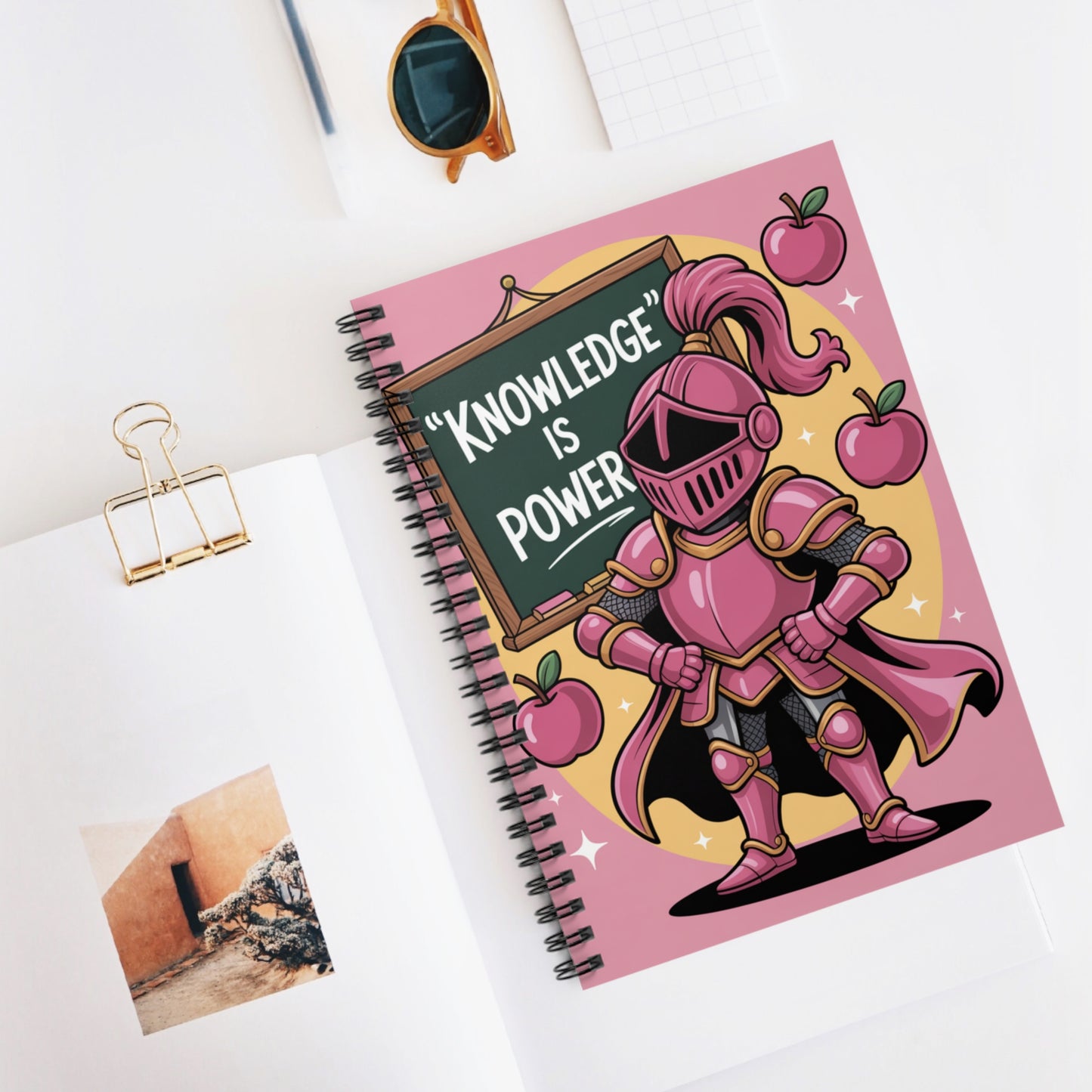 Cartoon Pink Knight - Lined Spiral Notebook