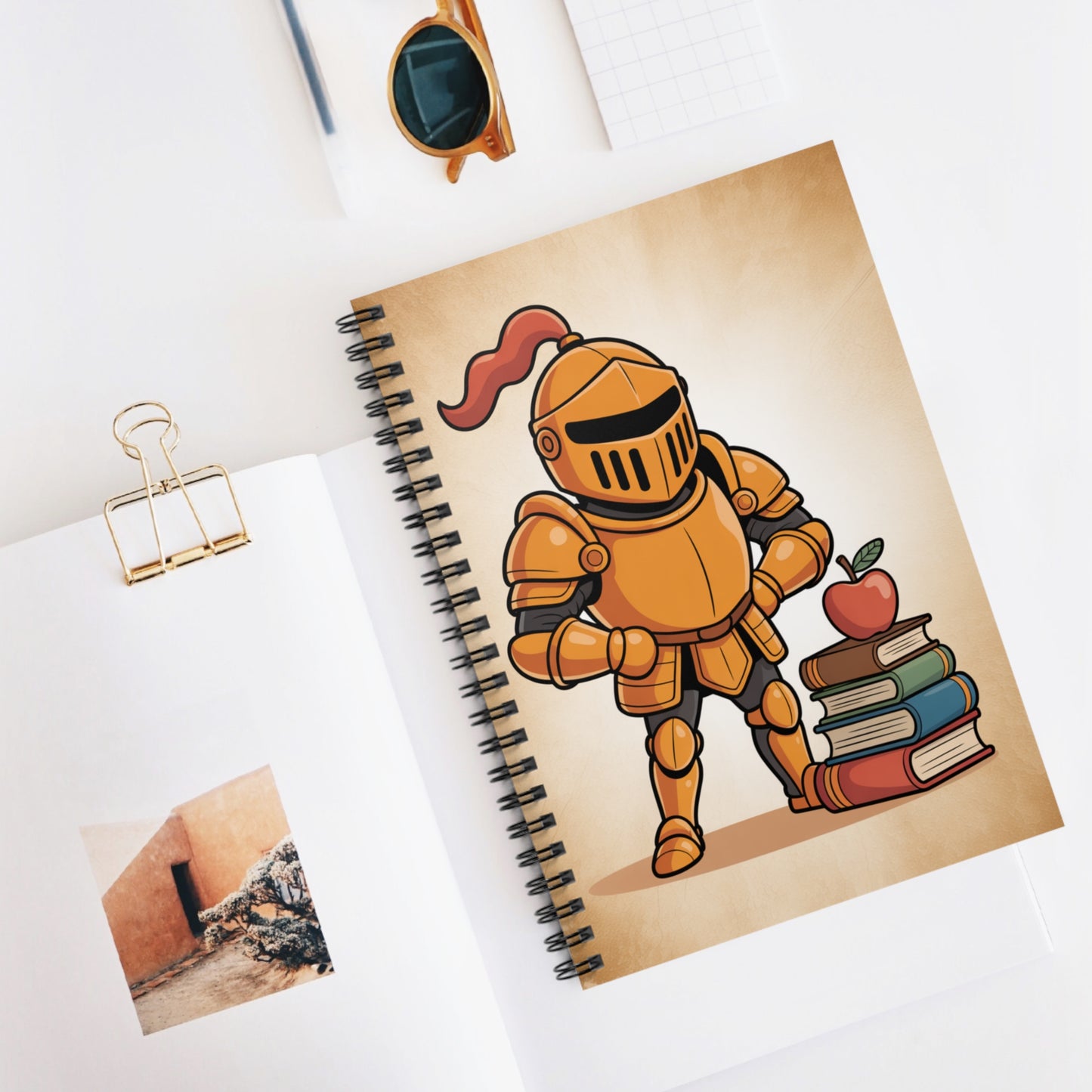 Cartoon Gold Knight - Lined Spiral Notebook