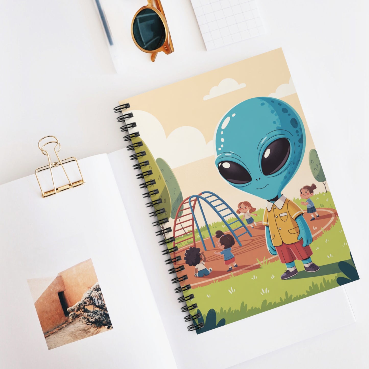Blue Recess Alien - Lined Spiral Notebook