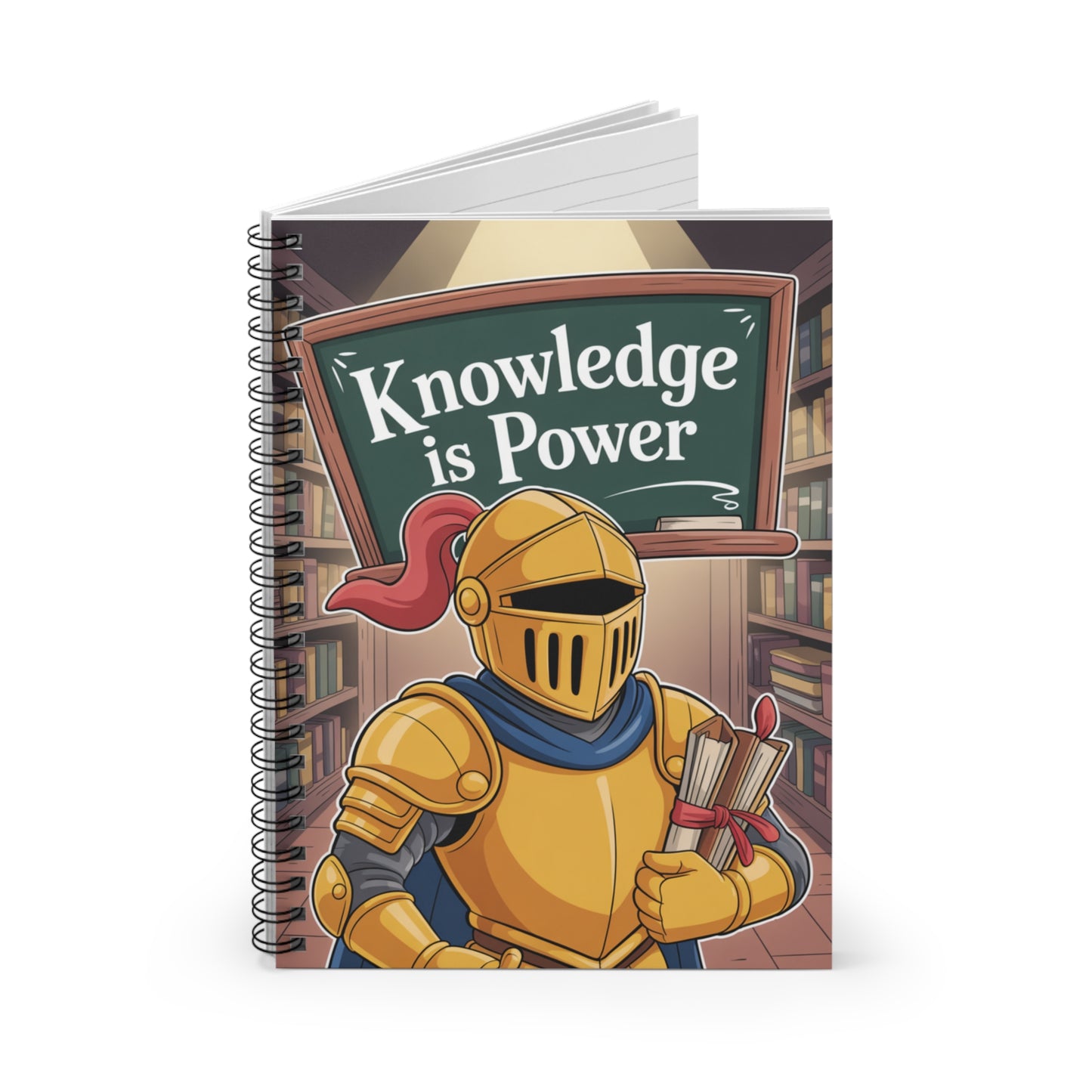 Cartoon Gold Knight - Lined Spiral Notebook