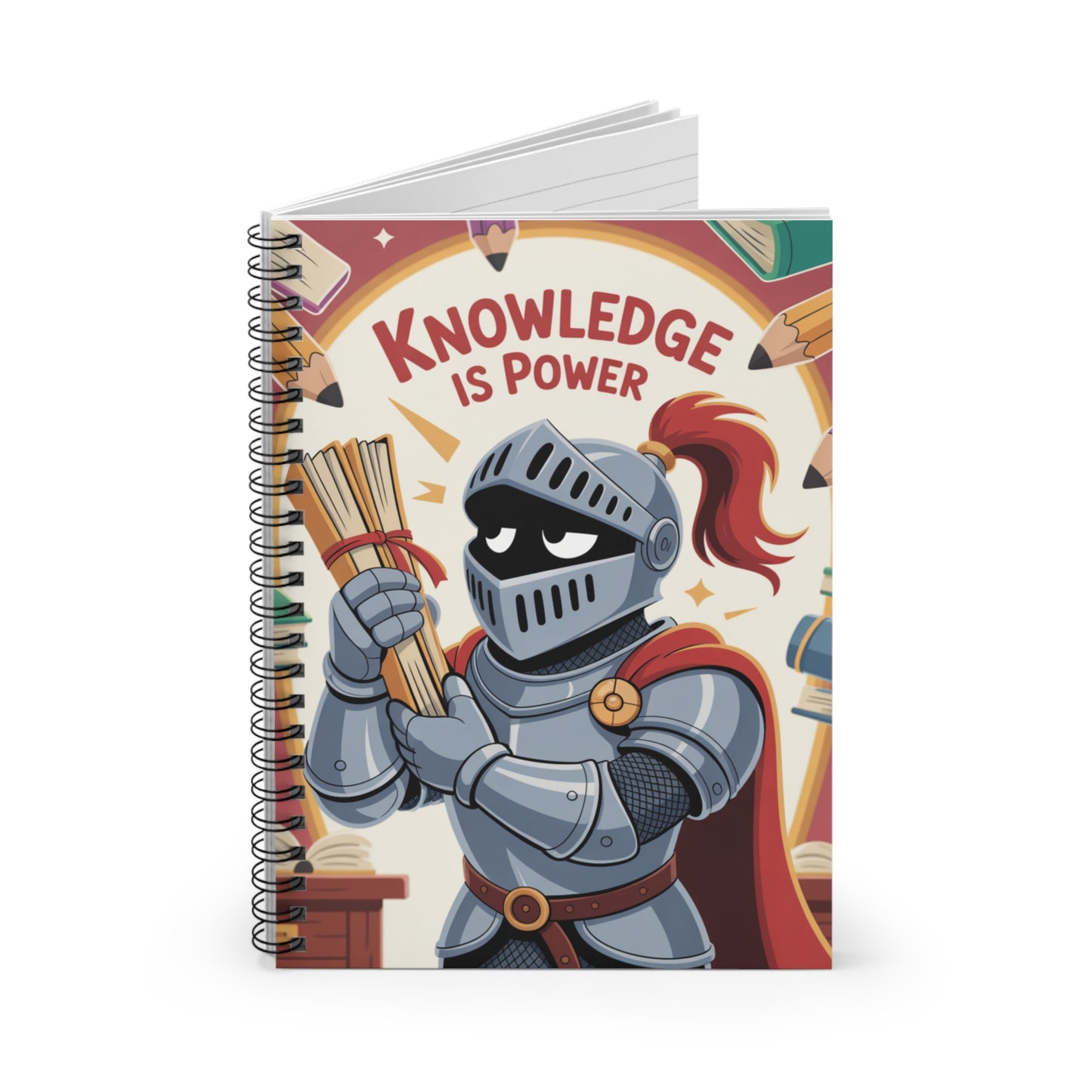 Cartoon Silver Knight - Lined Spiral Notebook