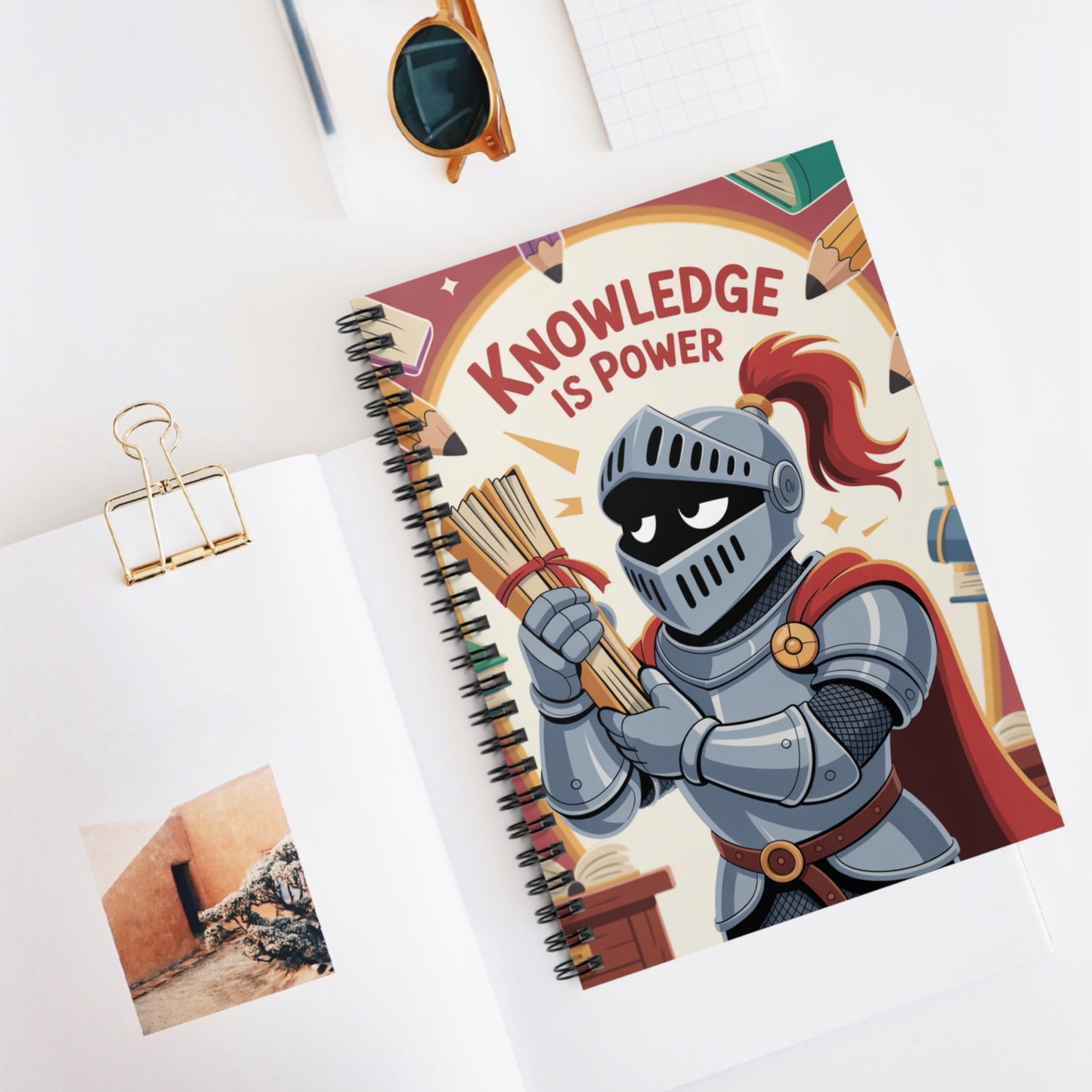 Cartoon Silver Knight - Lined Spiral Notebook