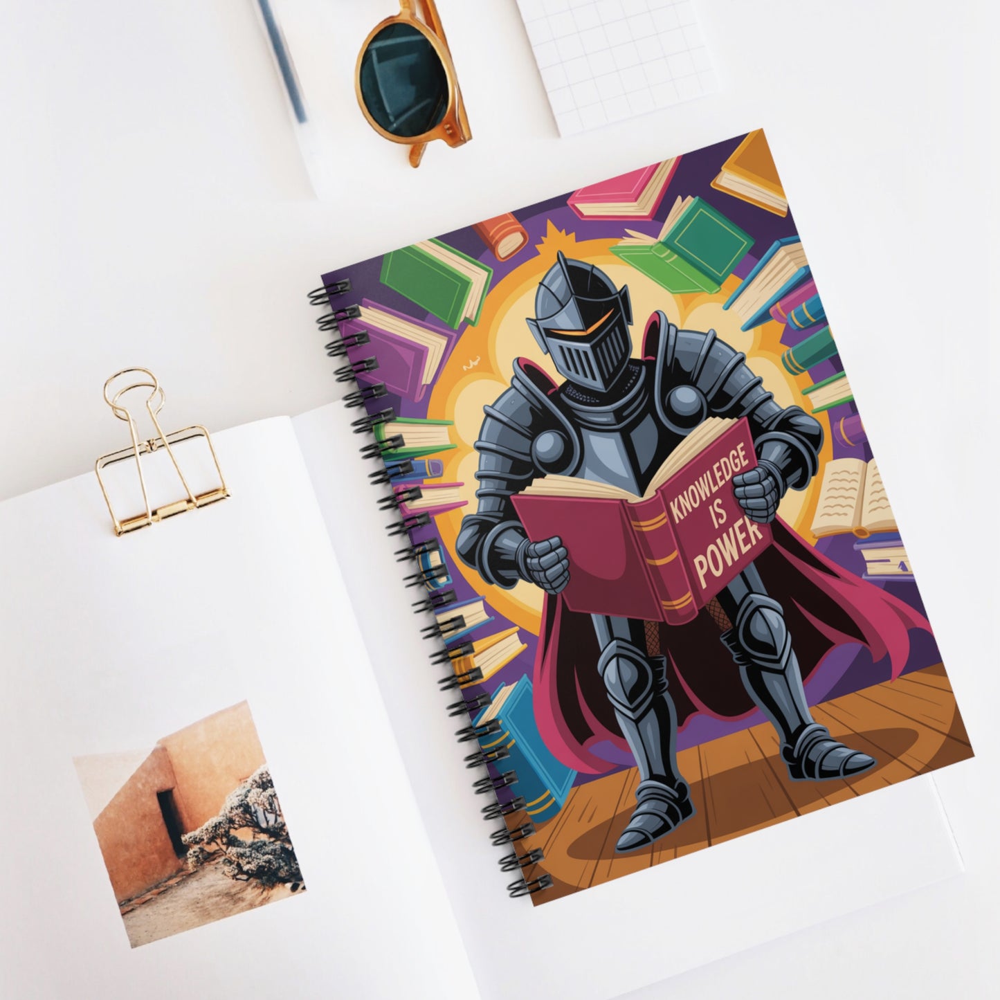 Cartoon Grey Knight - Lined Spiral Notebook