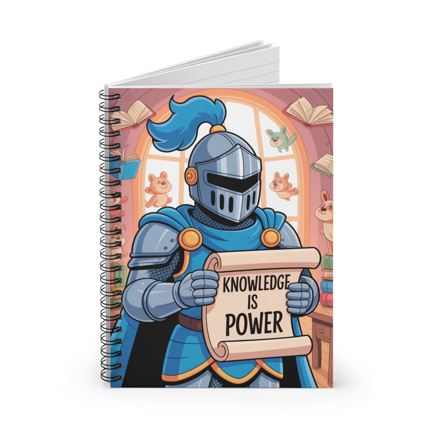Cartoon Blue Knight - Lined Spiral Notebook