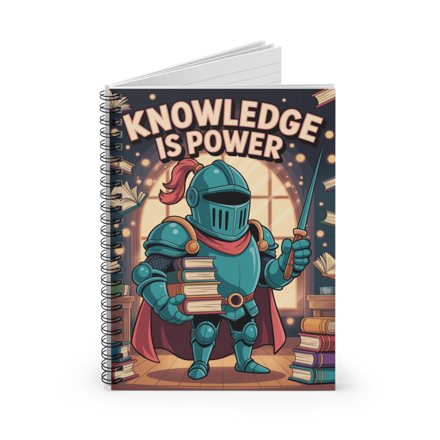 Cartoon Blue Knight - Lined Spiral Notebook