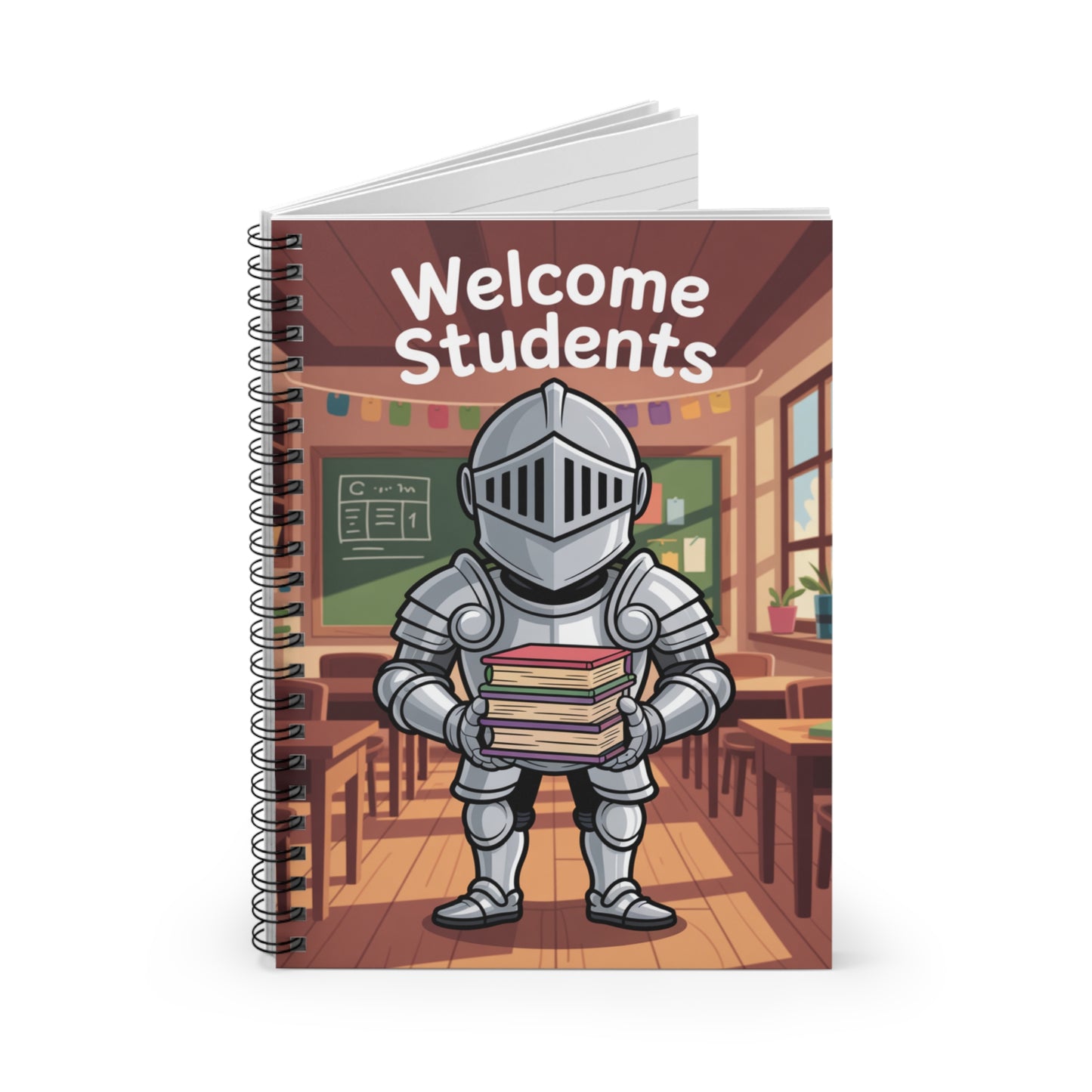 Cartoon Silver Knight - Lined Spiral Notebook