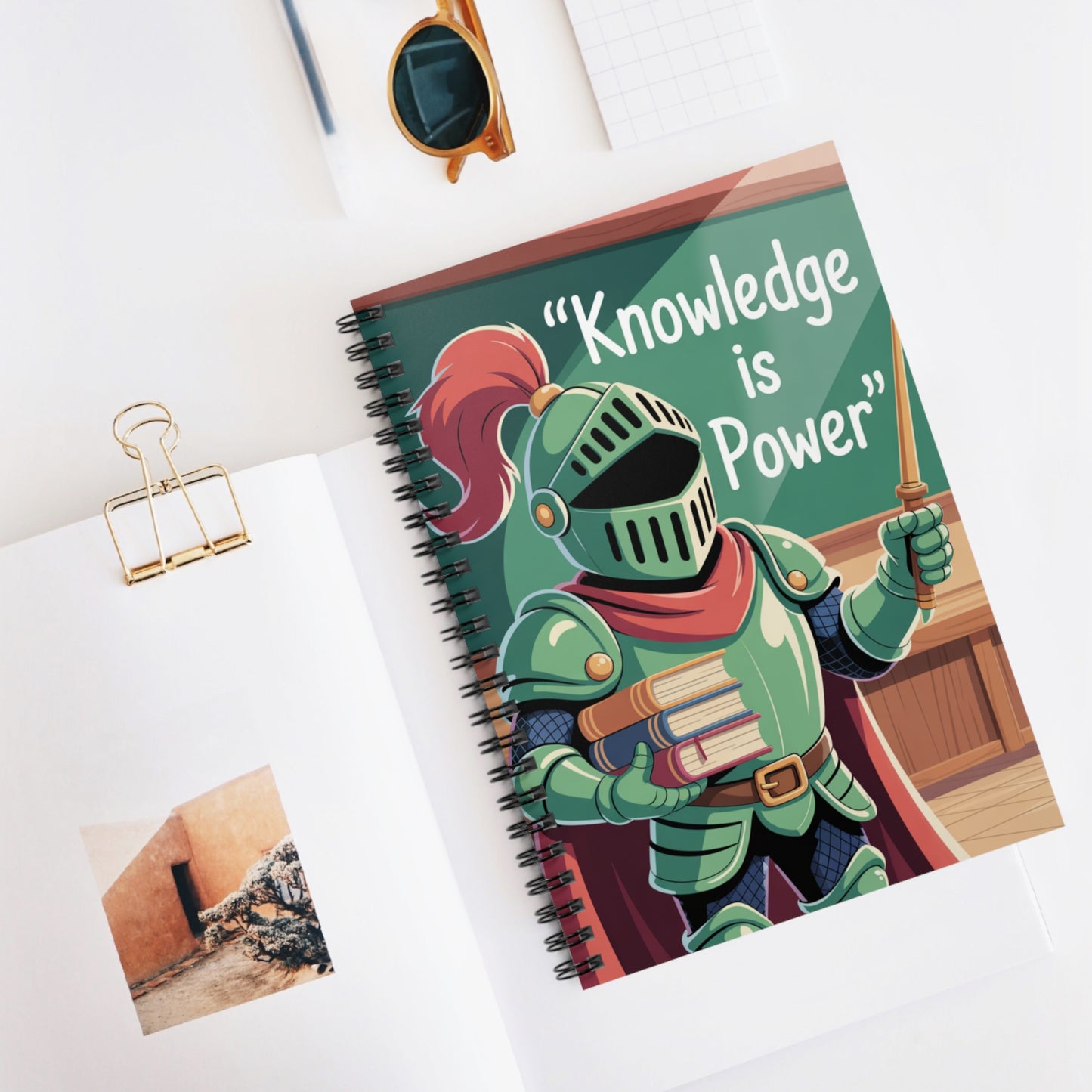 Cartoon Green Knight - Lined Spiral Notebook