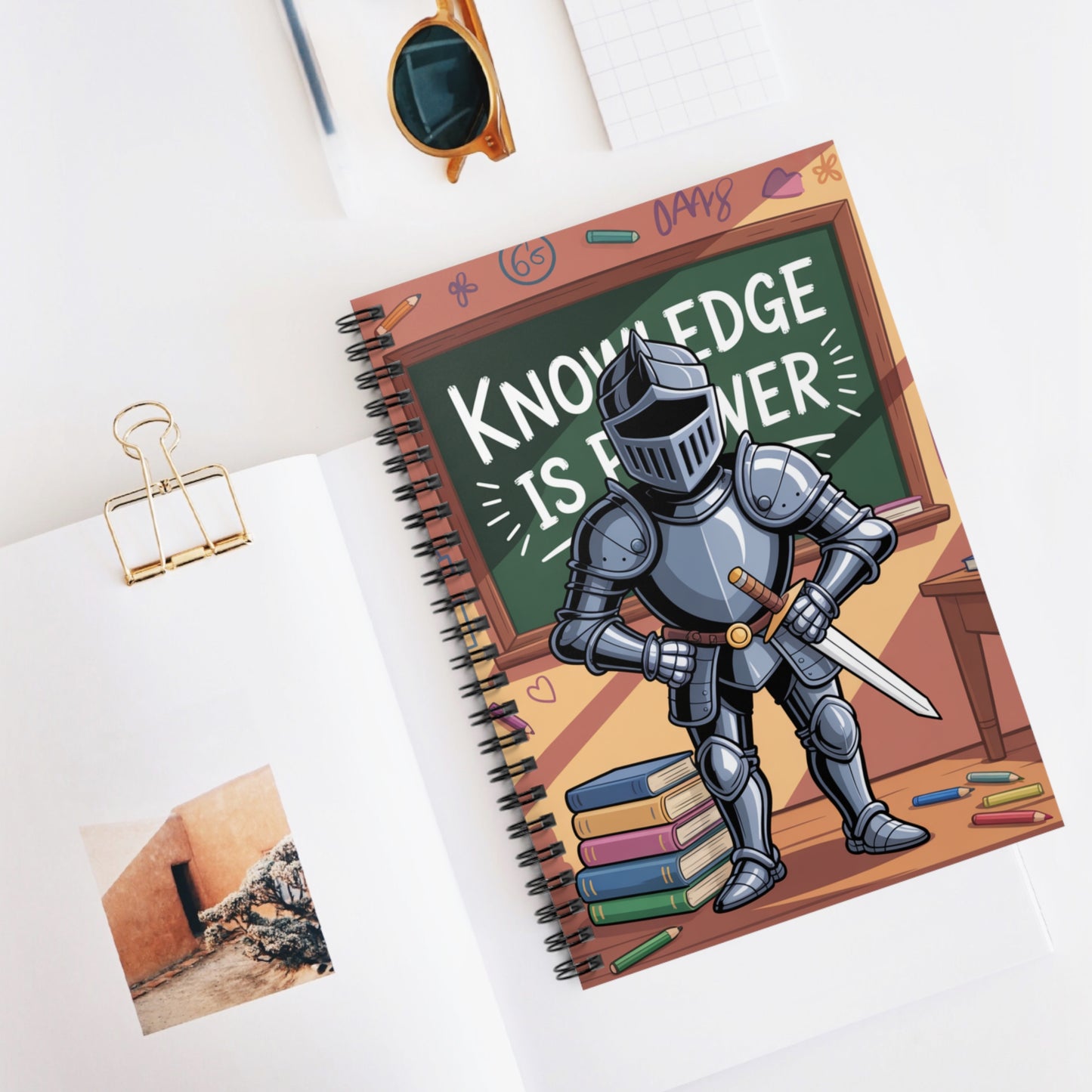 Cartoon Silver Knight - Lined Spiral Notebook