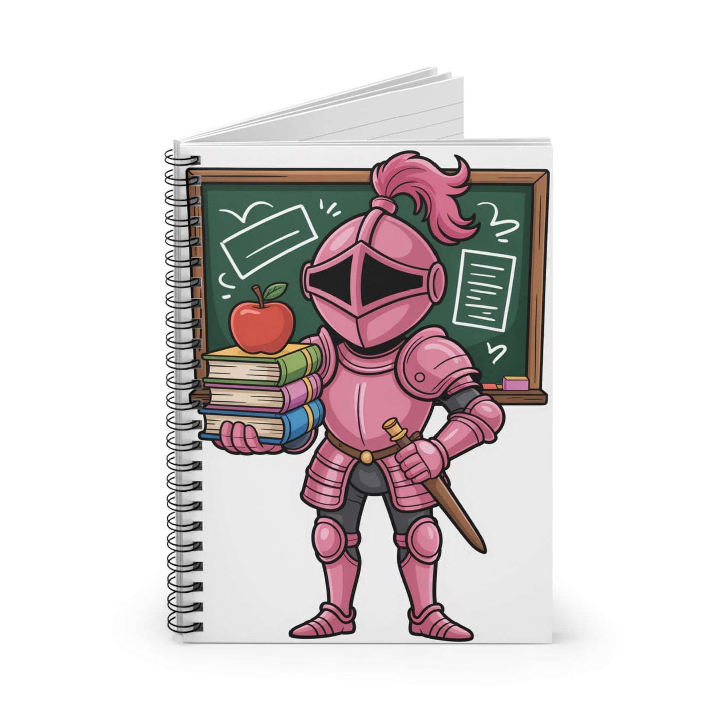 Cartoon Pink Knight - Lined Spiral Notebook