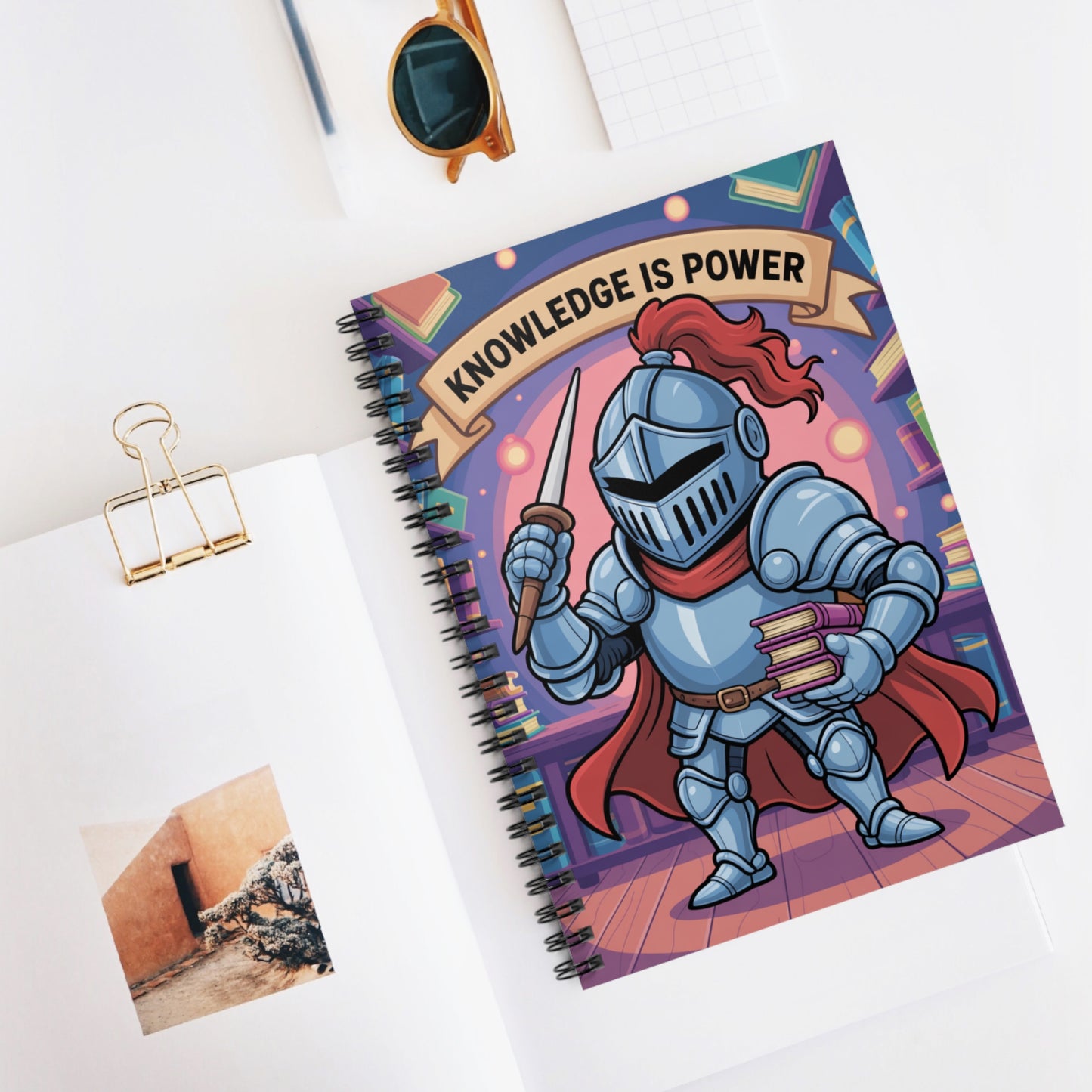 Cartoon Grey Knight - Lined Spiral Notebook