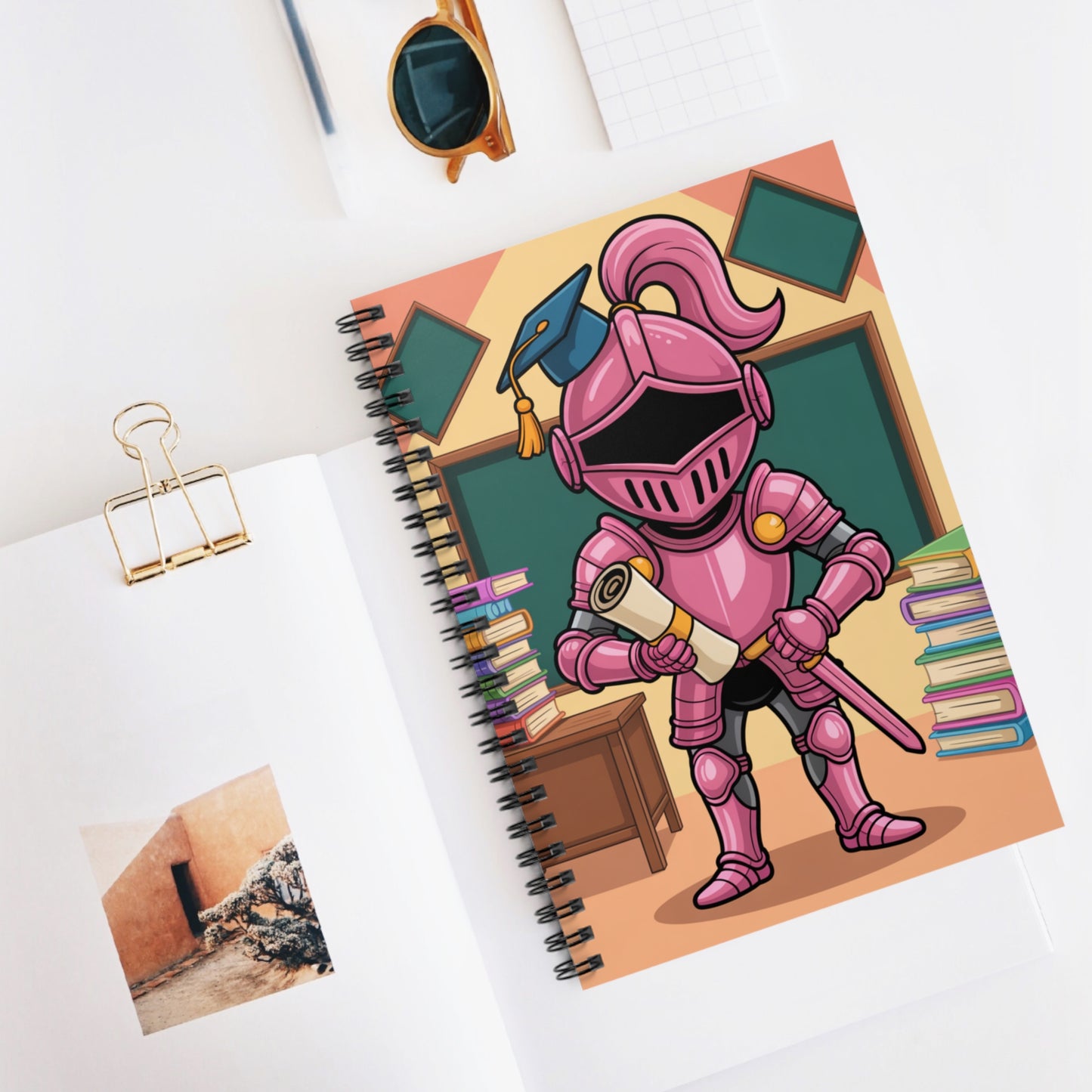 Cartoon Pink Knight - Lined Spiral Notebook