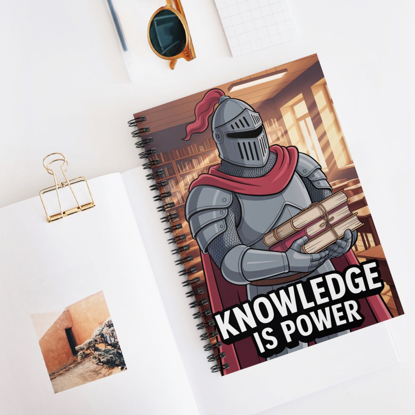 Cartoon Grey Knight - Lined Spiral Notebook